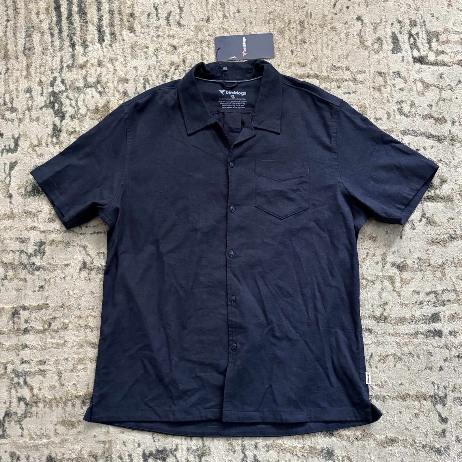 Birddogs Tech Linen Short Sleeve Button Up Polo Shirt NEW Men’s XL Navy Blue