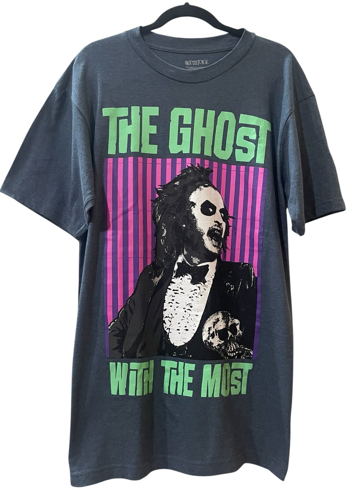 Beetlejuice Men’s Large & Tall “THE GHOST WITH THE MOST” Short Sleeve Shirt NWT