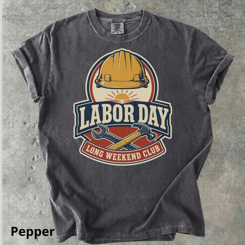Labor Day T Shirt Long Weekend Club Retro Vintage Construction Hard Hat Graphic