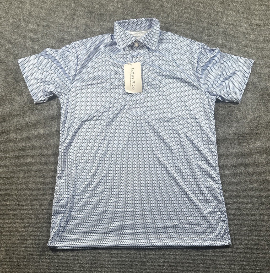Collars & Co Men’s Small White Blue Geometric Dress Collar Polo Stretch NWT