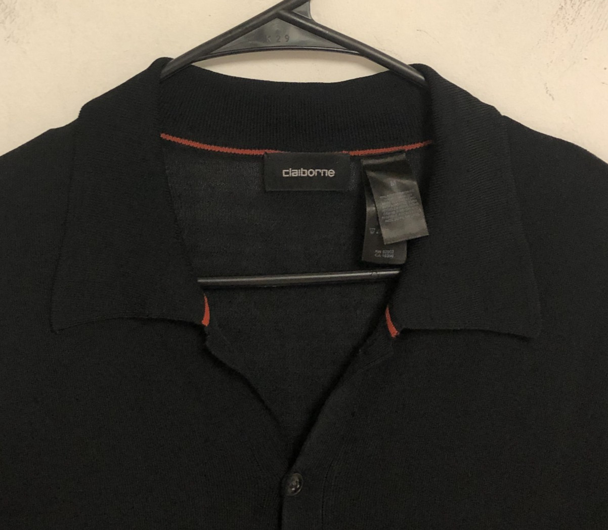 vtg mens Black Ribbed Knit Button Up Top Sz M Rayon Nylon Blend Hong Kong EUC