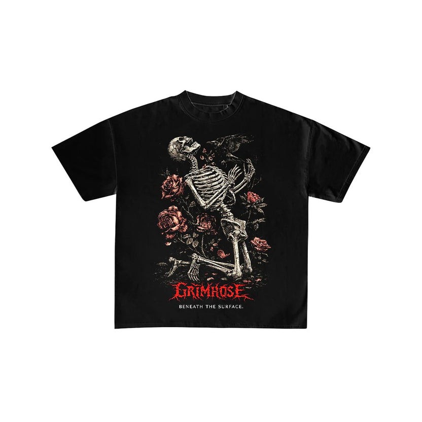 Grimrose Skeleton & Roses Black Graphic T-Shirt