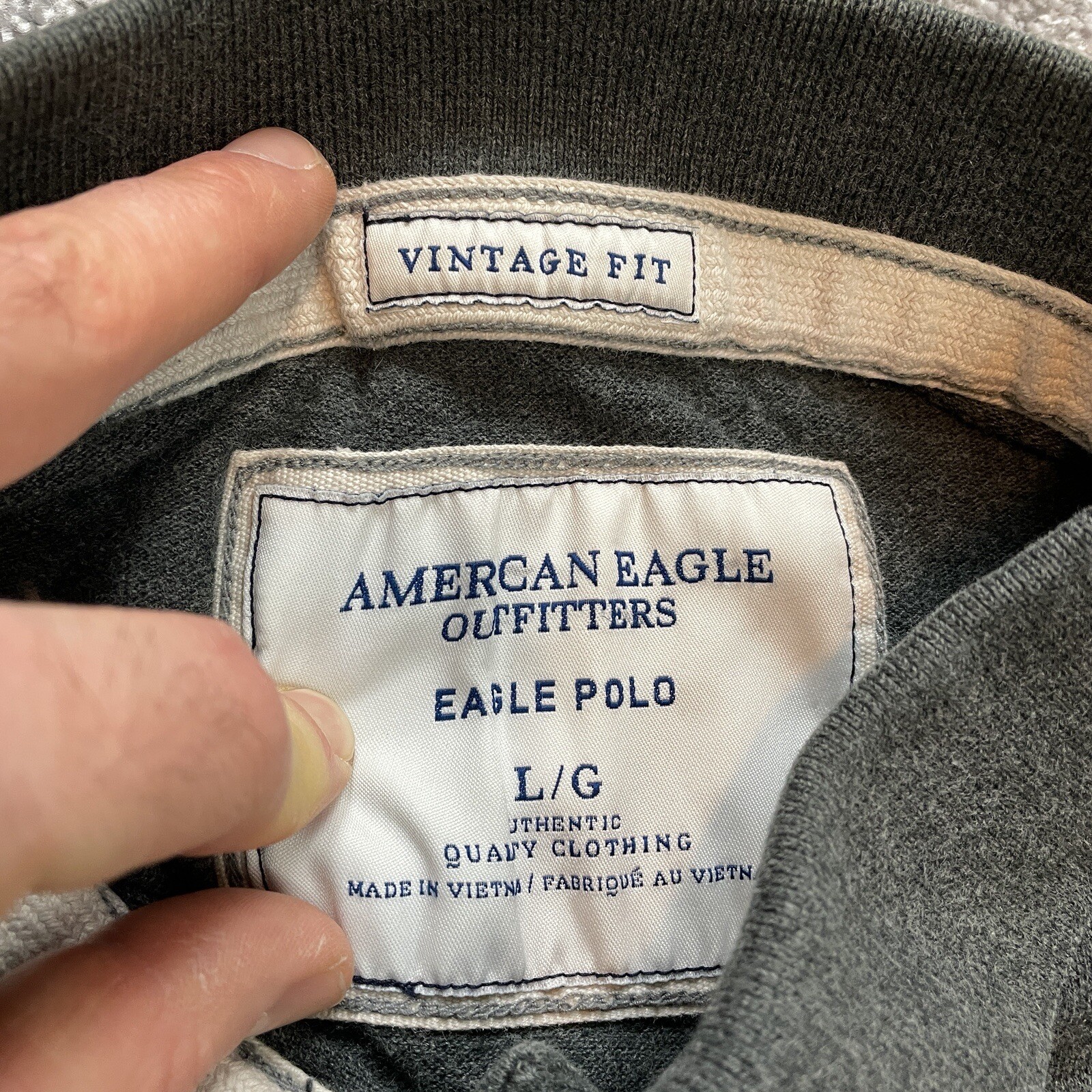 American Eagle Polo Shirt Mens Large Gray Cotton Golf Rugby Preppy Vintage Fit