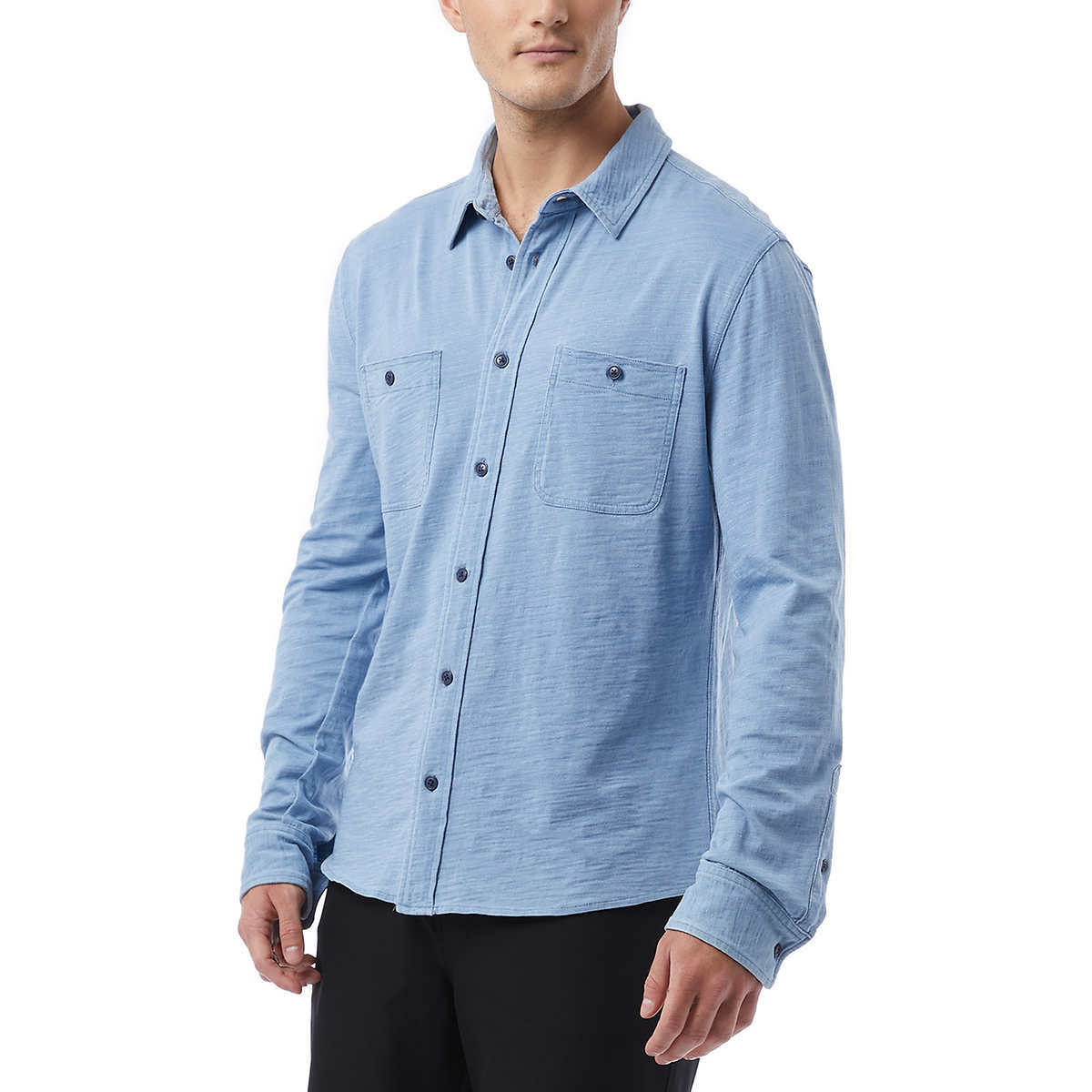32 Degrees Men’s Long Sleeve Button Down Shirt, Knit Fabrication, Relaxed Fit