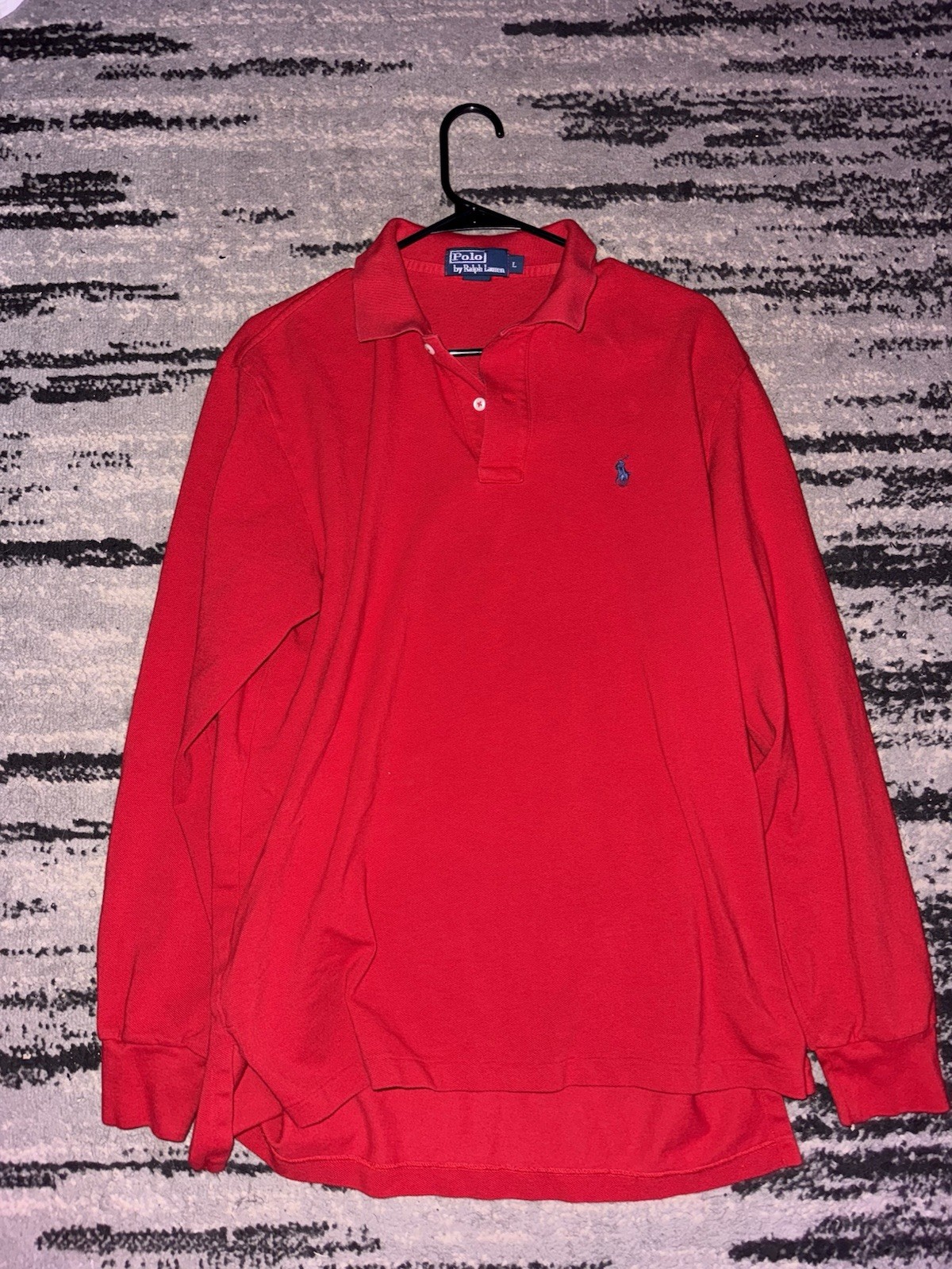 Polo Ralph Lauren Men’s L Red Long Sleeve Cotton Solid Polo, Classic Fit Logo