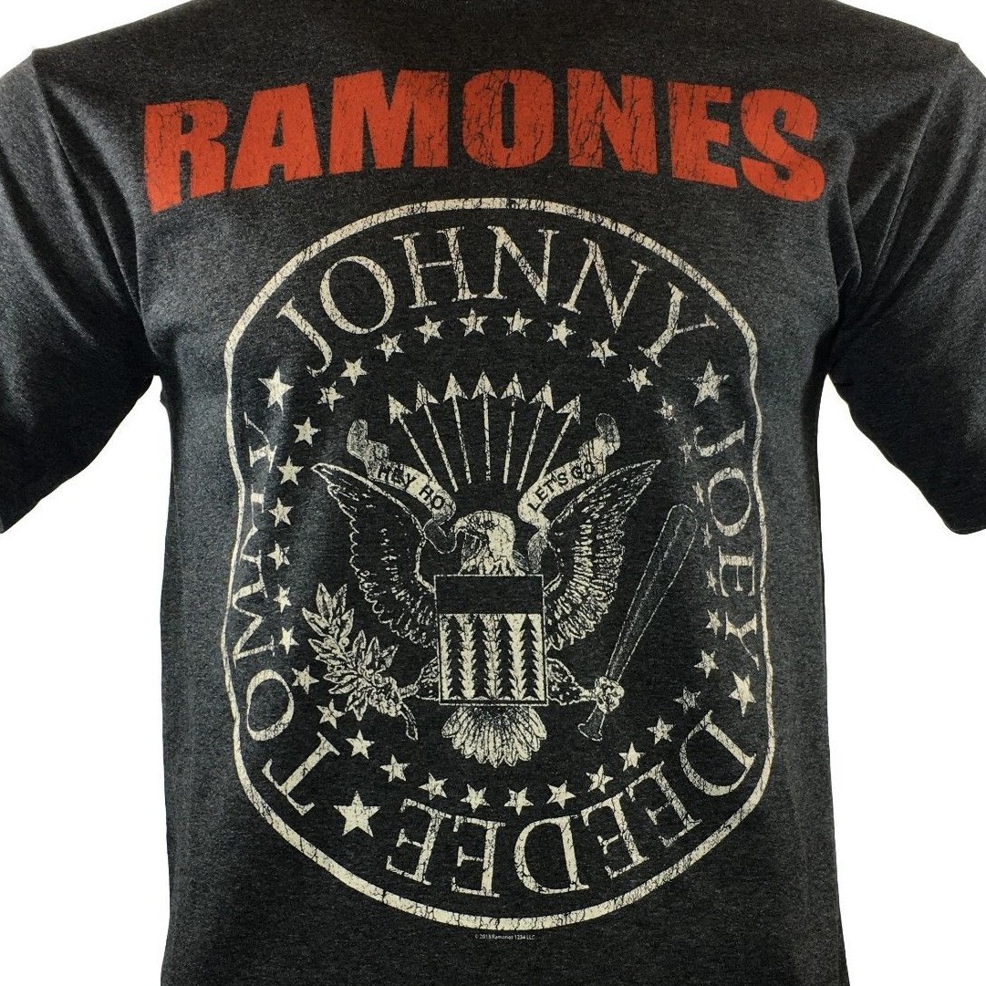 Ramones Men’s HEY HO LET’S GO Blitzkrieg Bop Band T-Shirt, Charcoal Gray