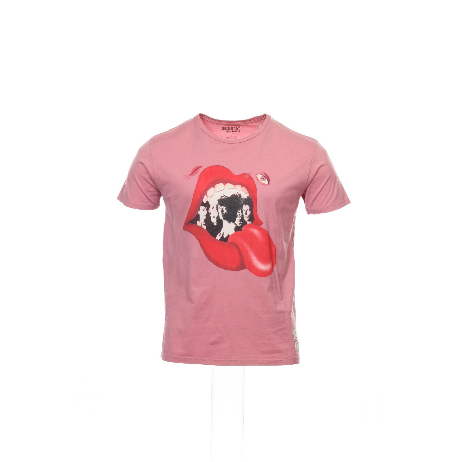 Riff Stars Unisex Crew Neck T-Shirt L Pink 100% Cotton Solid Graphic Short Sleev