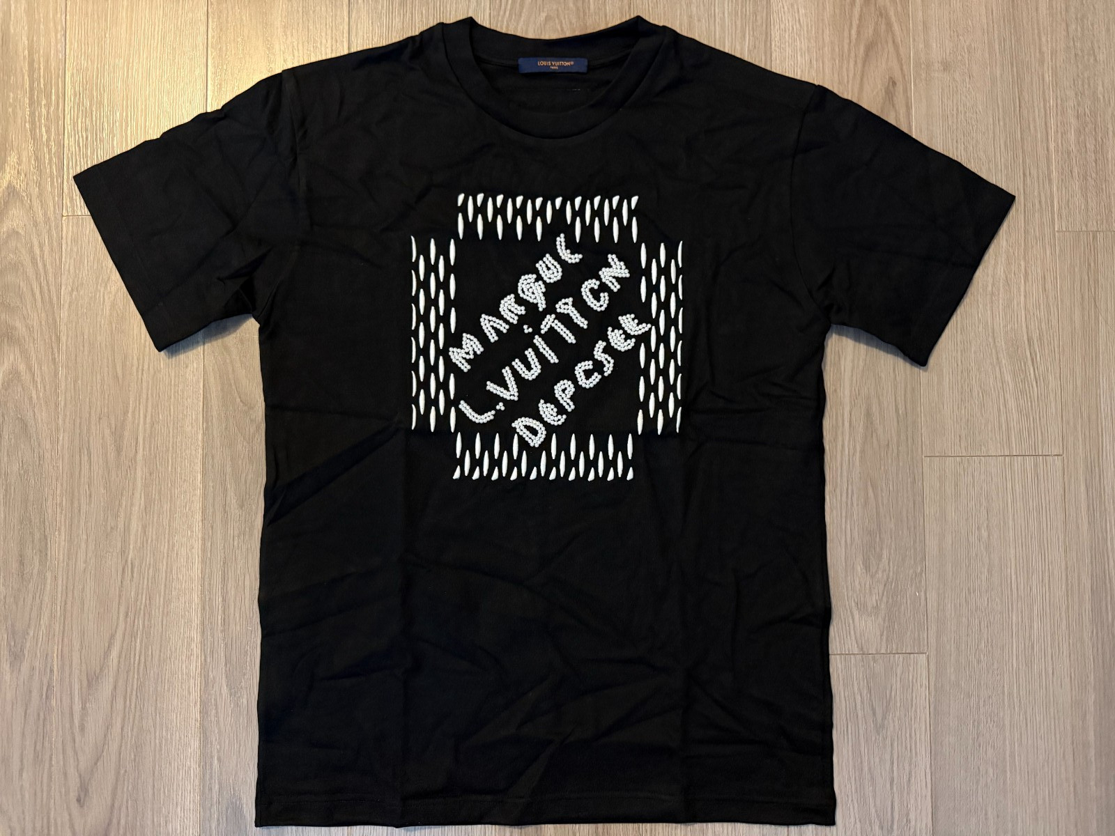 Louis Vuitton Embroidered Signature Cotton Tee Shirt black sz M