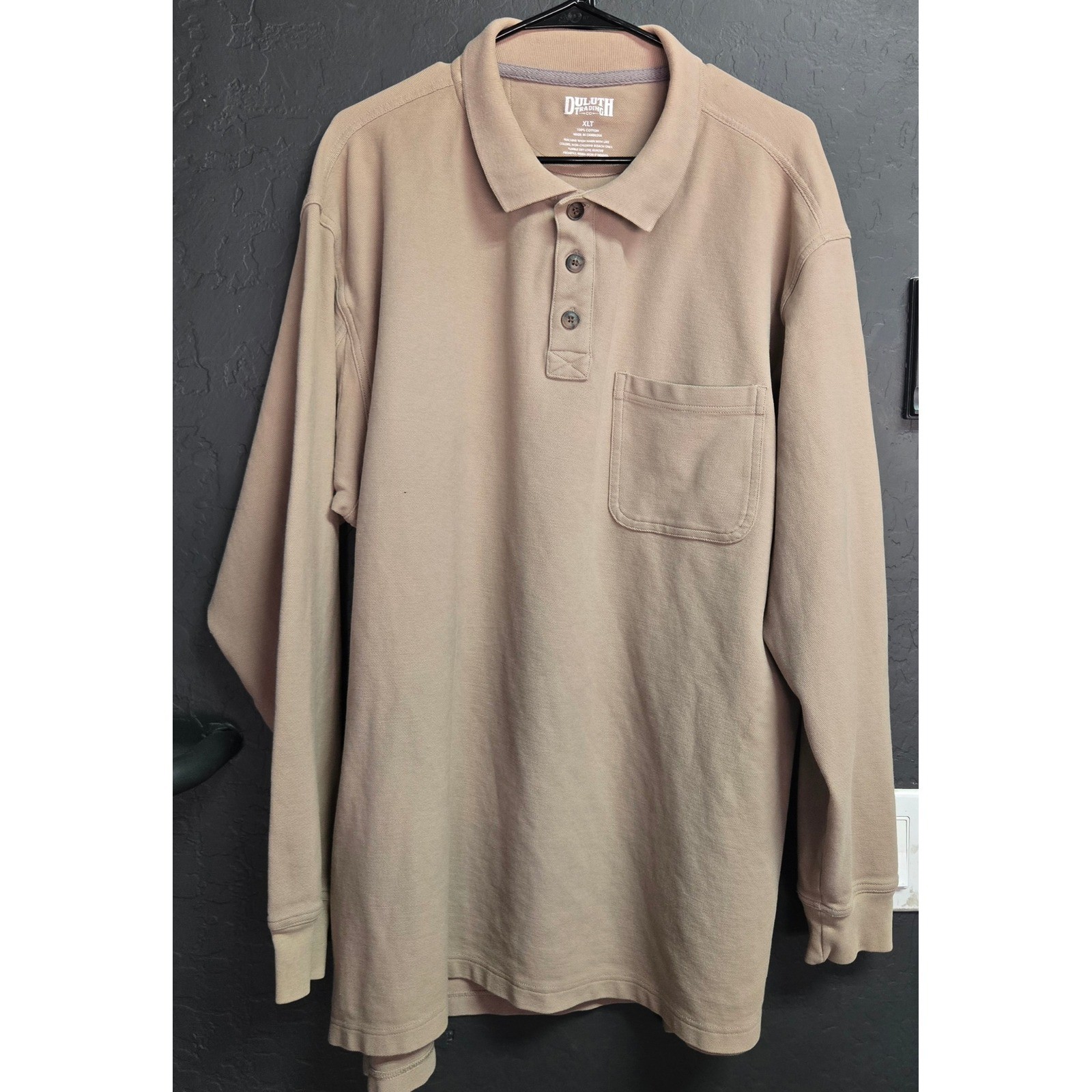 Duluth Trading Co Mens Tan Knit Longsleeved Pocket Polo Shirt XLT Tall