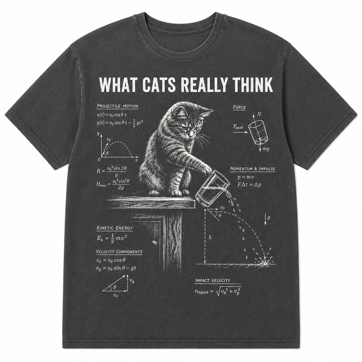 Funny Cat Physics Shirt Cat Knocking Glass Science Graphic Tee