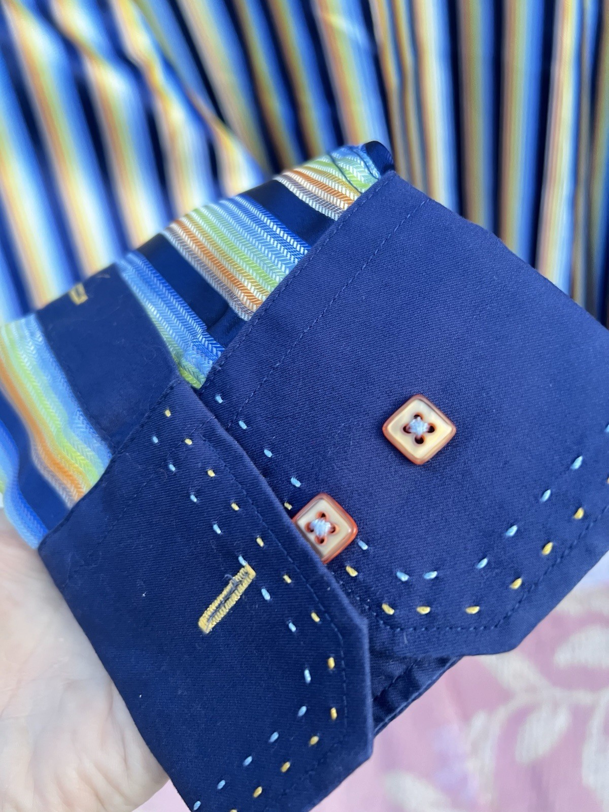 Steven Land XL Y2K Style Striped Dress Shirt Blue Contrast Collar Modern Fit