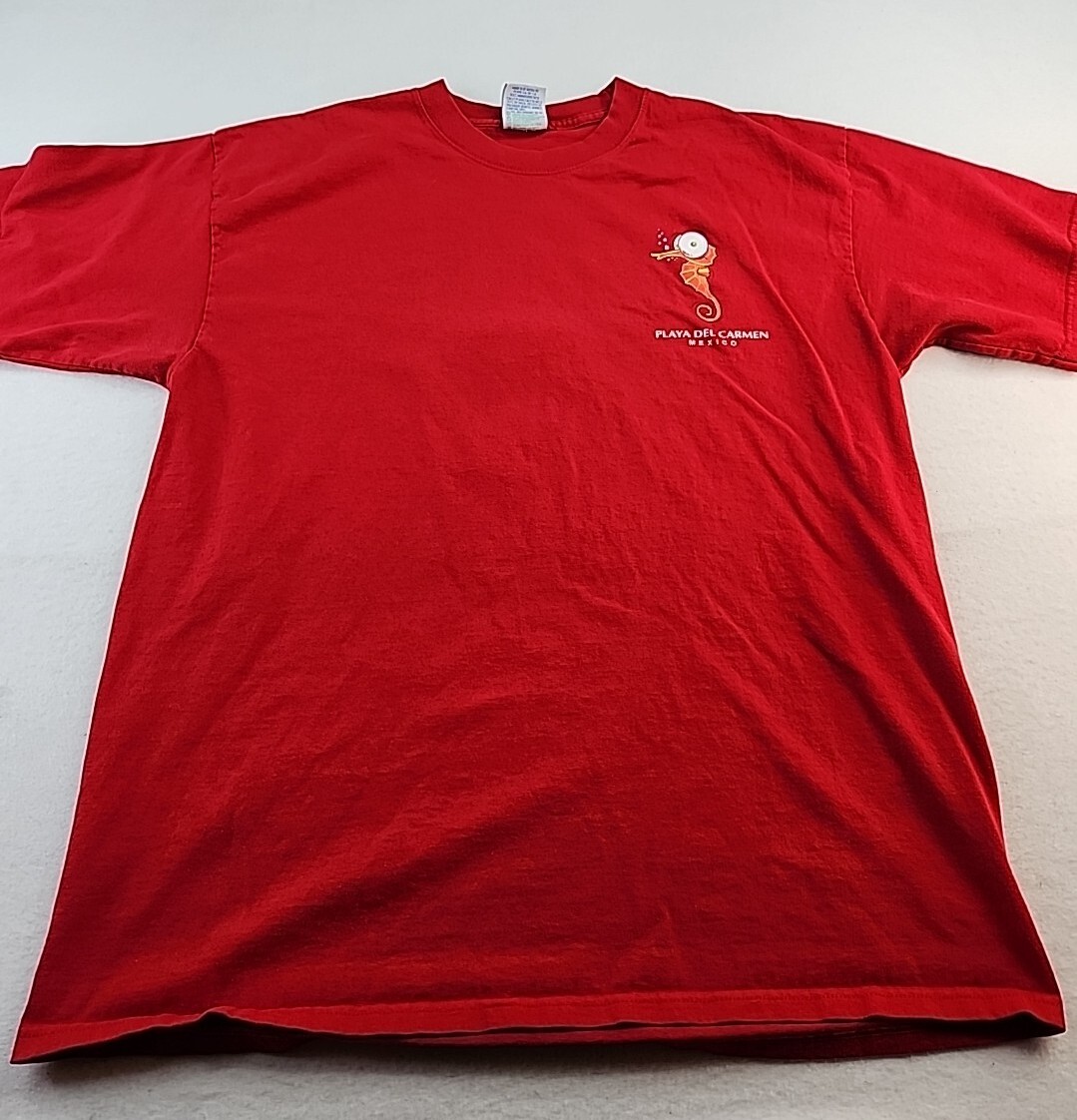 Playa Del Carmen Seahorse Graphics Mens XL Red Cottton T-shirt