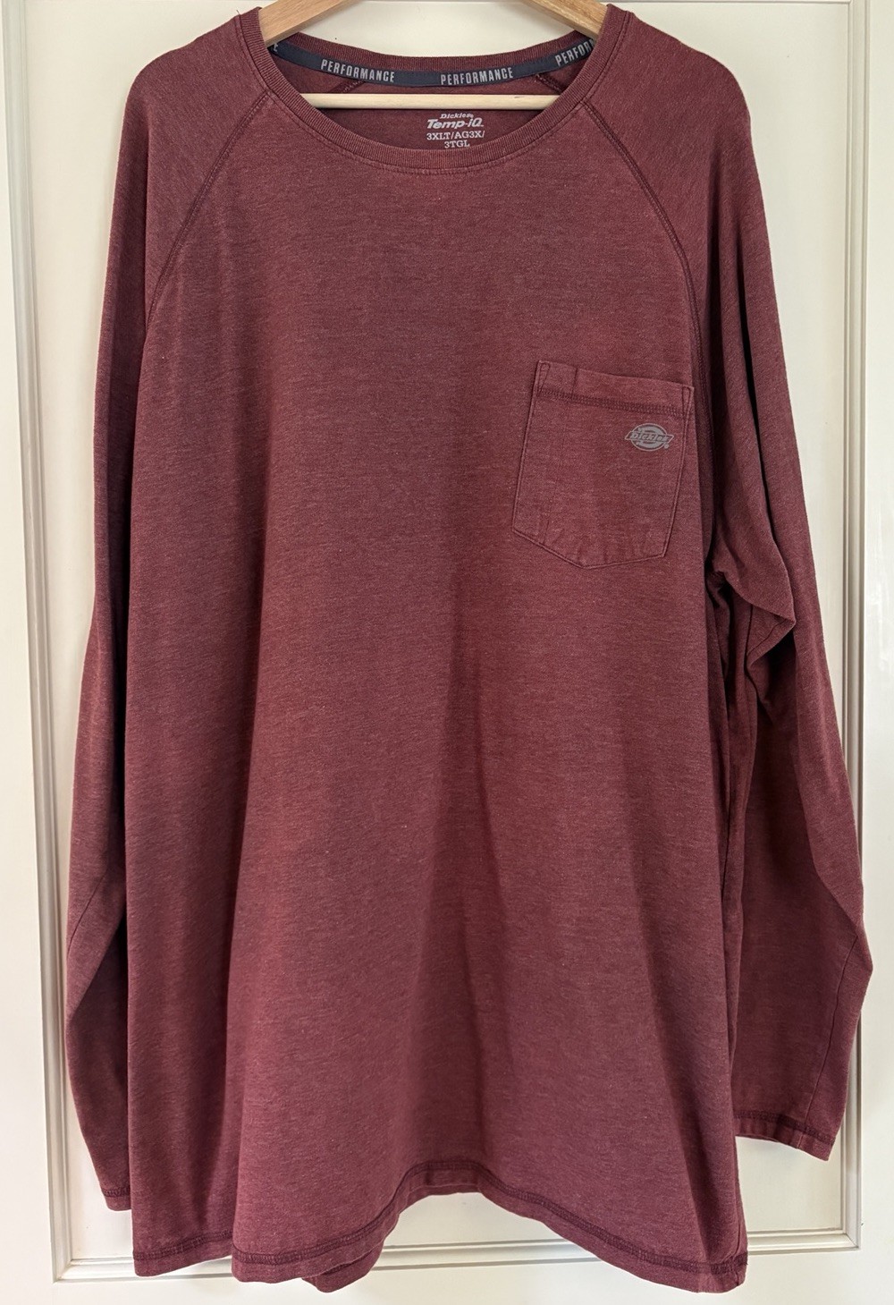 Dickies Temp-iQ Work T-Shirt Sz 3XL Performance Pullover Tee Maroon Long Sleeve