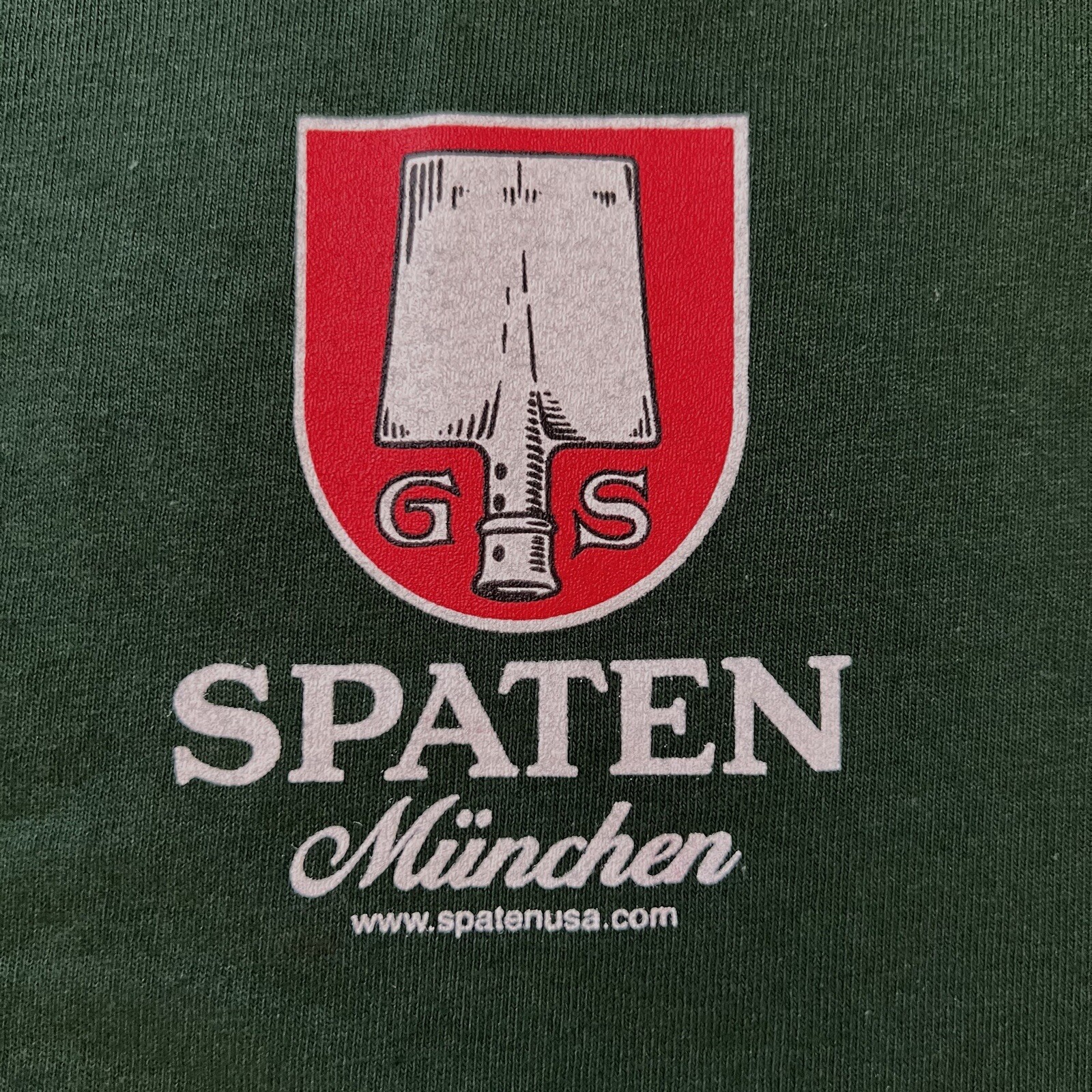 Men’s SPATEN Munchen Germany LARGE Beer T-Shirt Green 100% Cotton