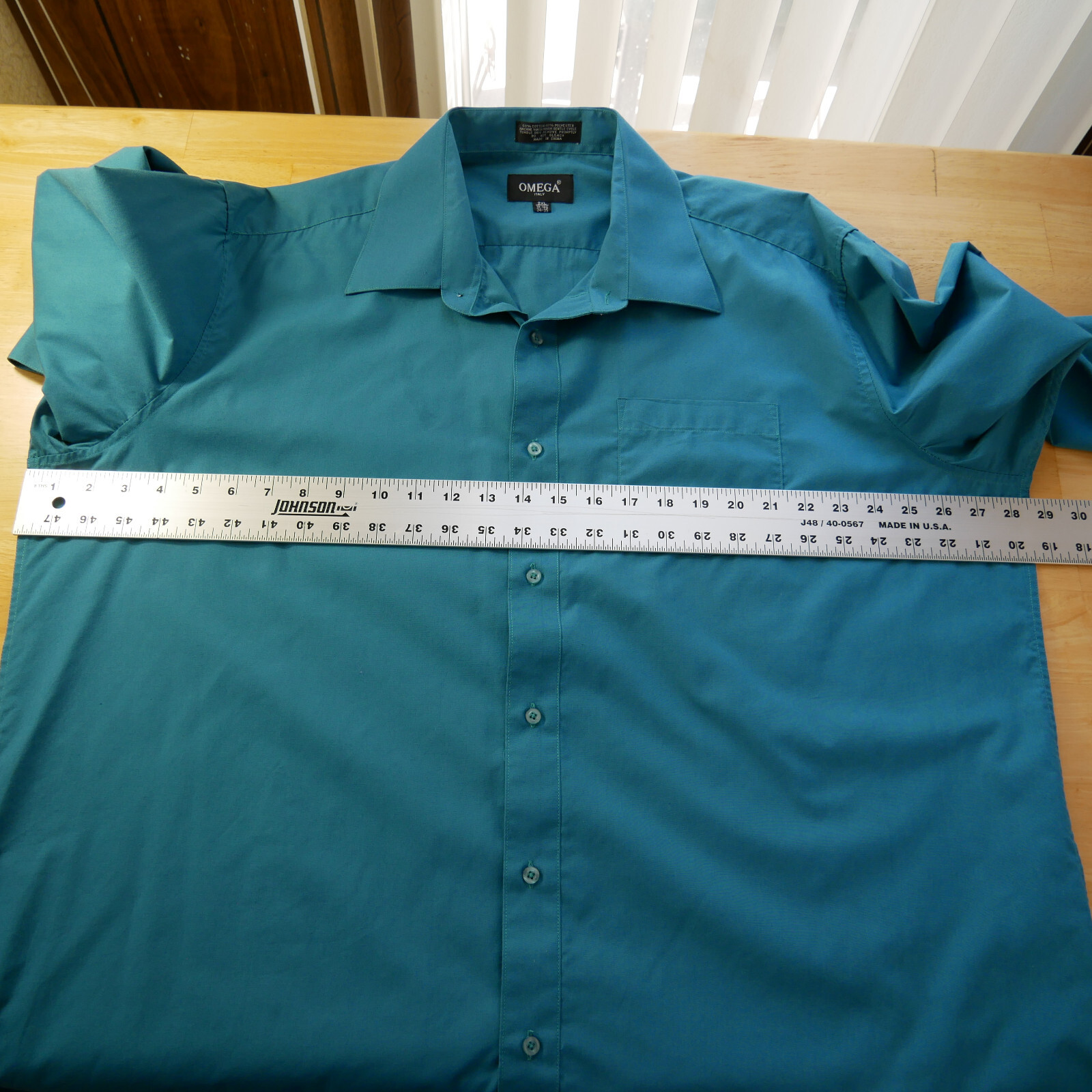 Omega Italy Dress Shirt 2XL Teal Blue Button Up Points Long Sleeve Pocket EUC