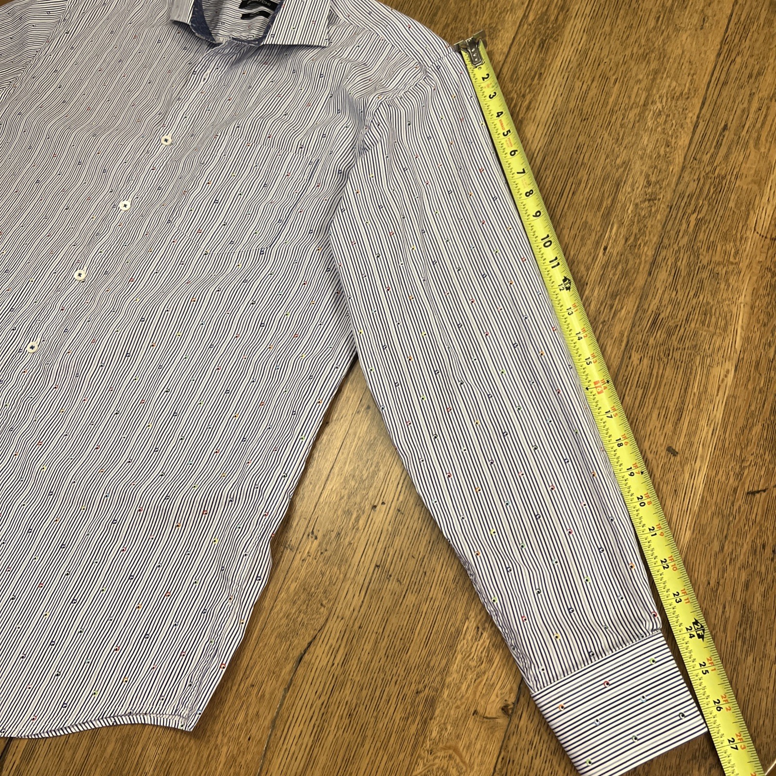 Bugatchi Men’s XXL Button Down Navy Geo Print Long Sleeve Classic Fit Shirt Blue