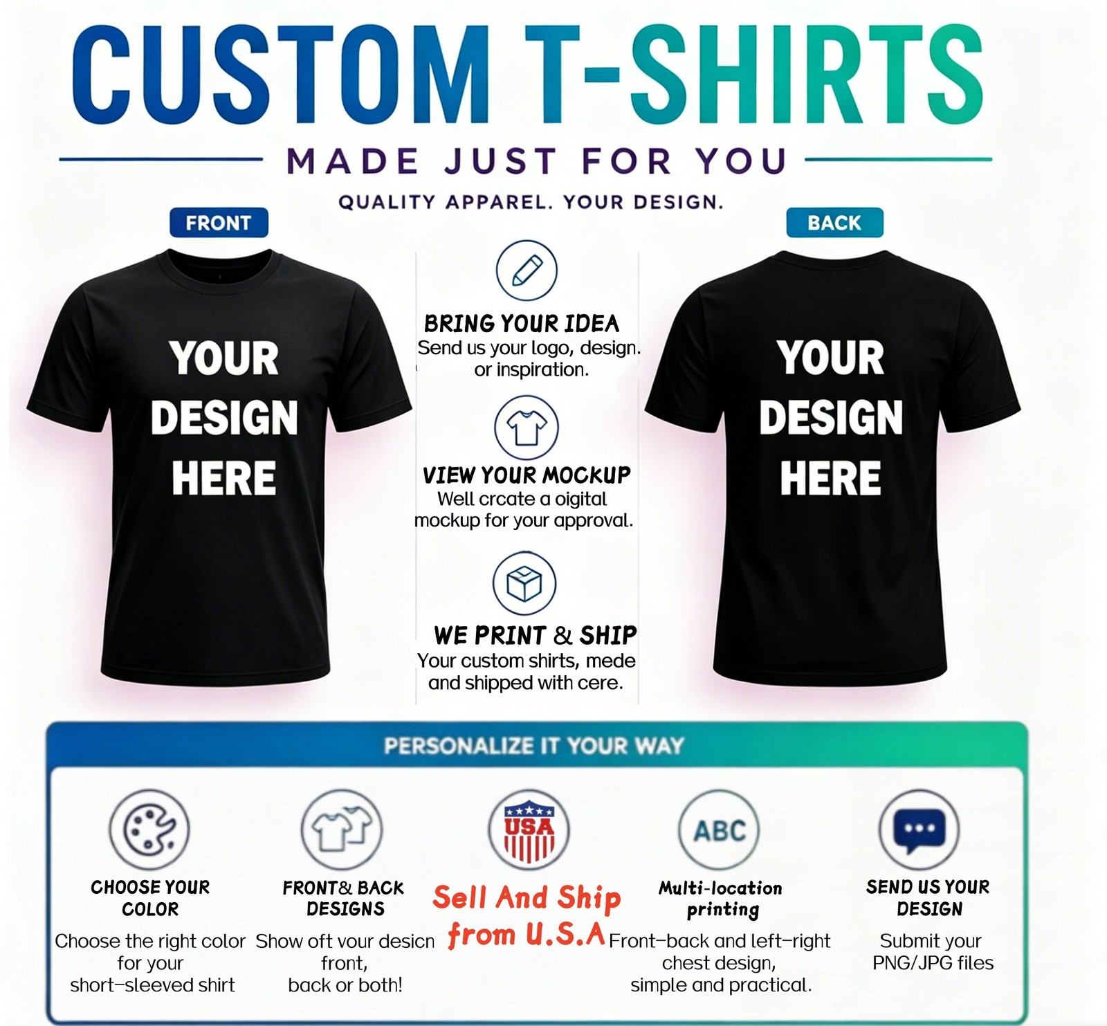 Personalized Custom T-Shirt Printing with your photo, text, logo, anything New