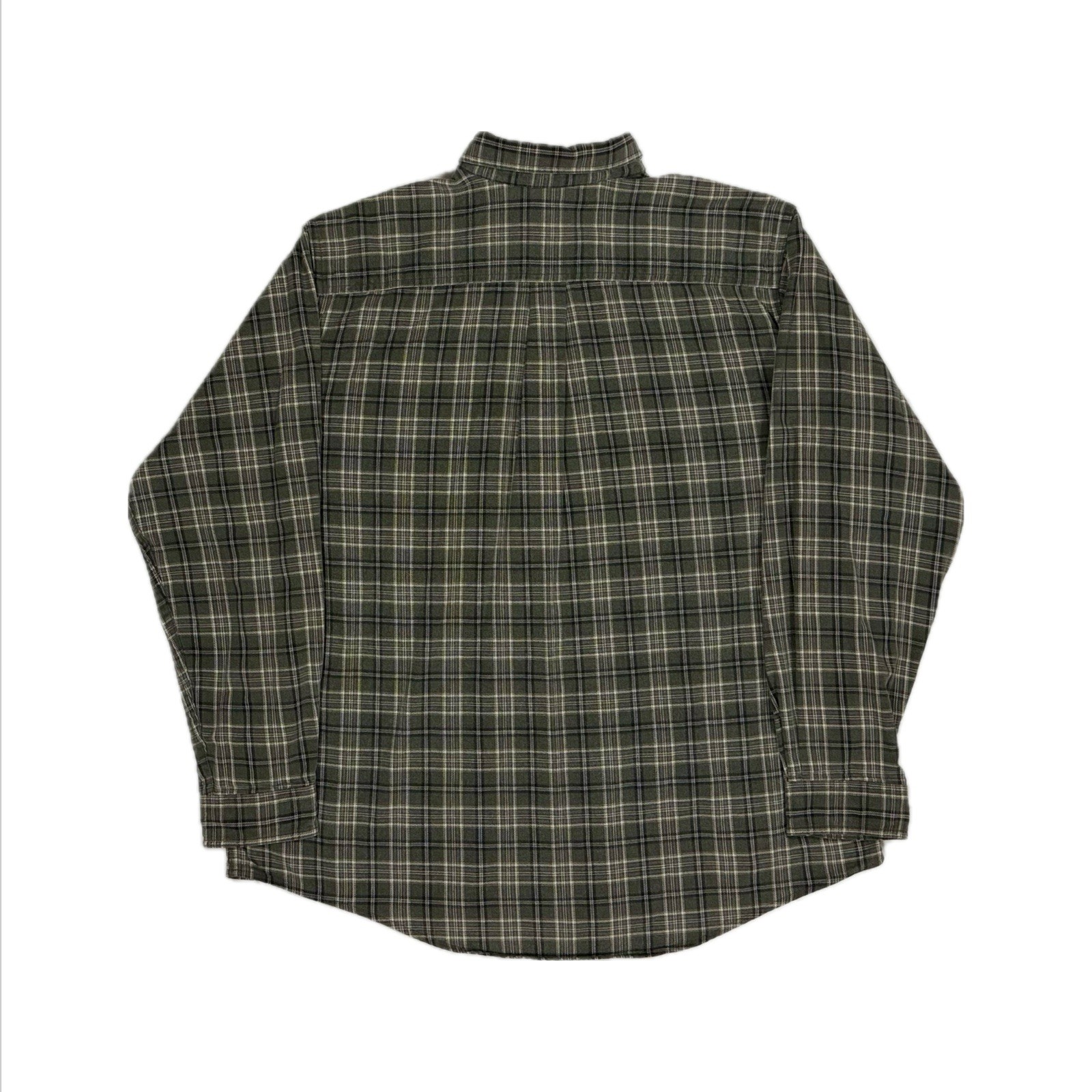LL Bean OMT30 Made in Canada 100% cotton khaki green plaid Flannel Shirt Mens XL