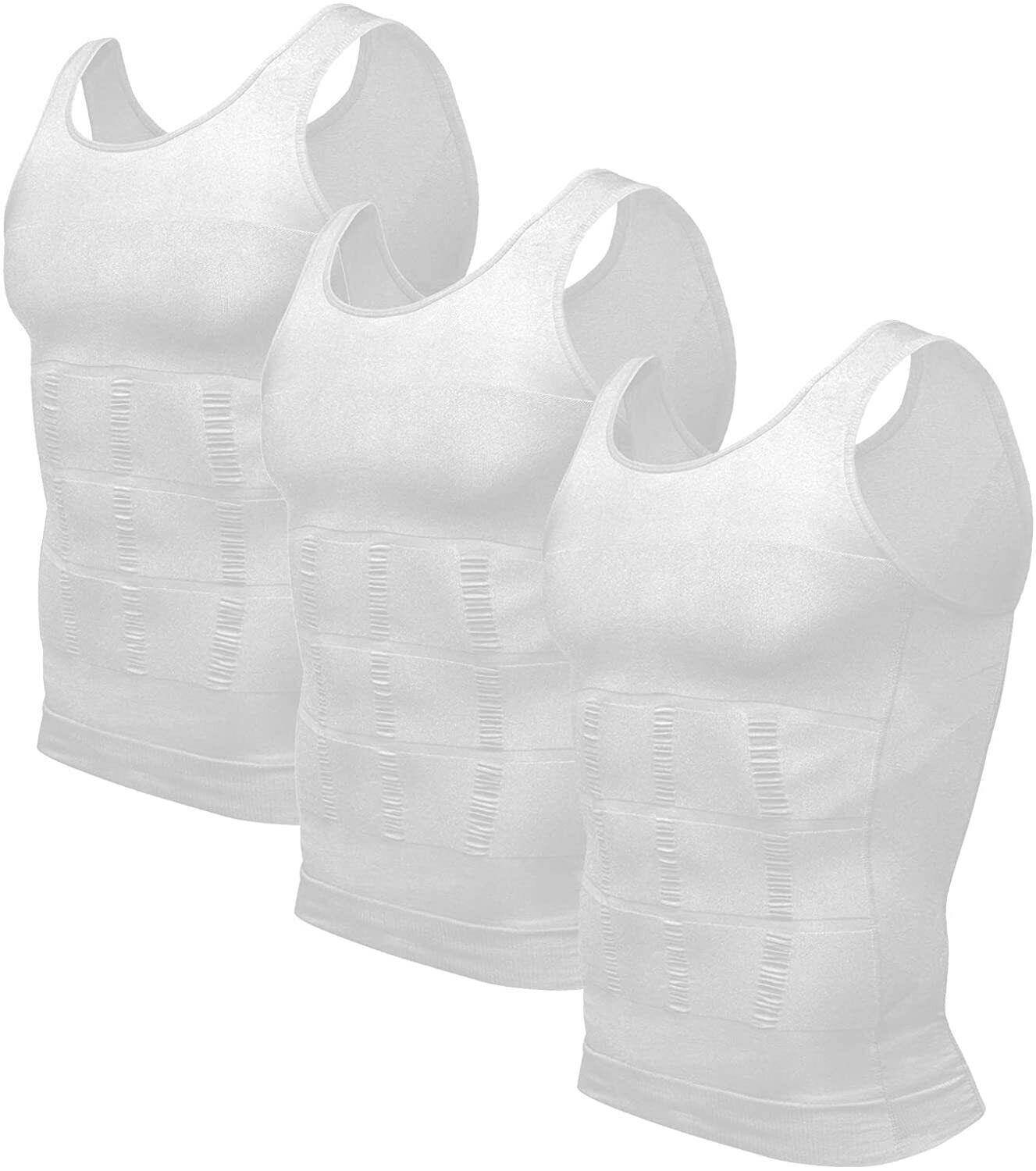 Men’s 3 Pack Compression Shirt Slimming Body Shaper Vest Gym Workout Tank Top