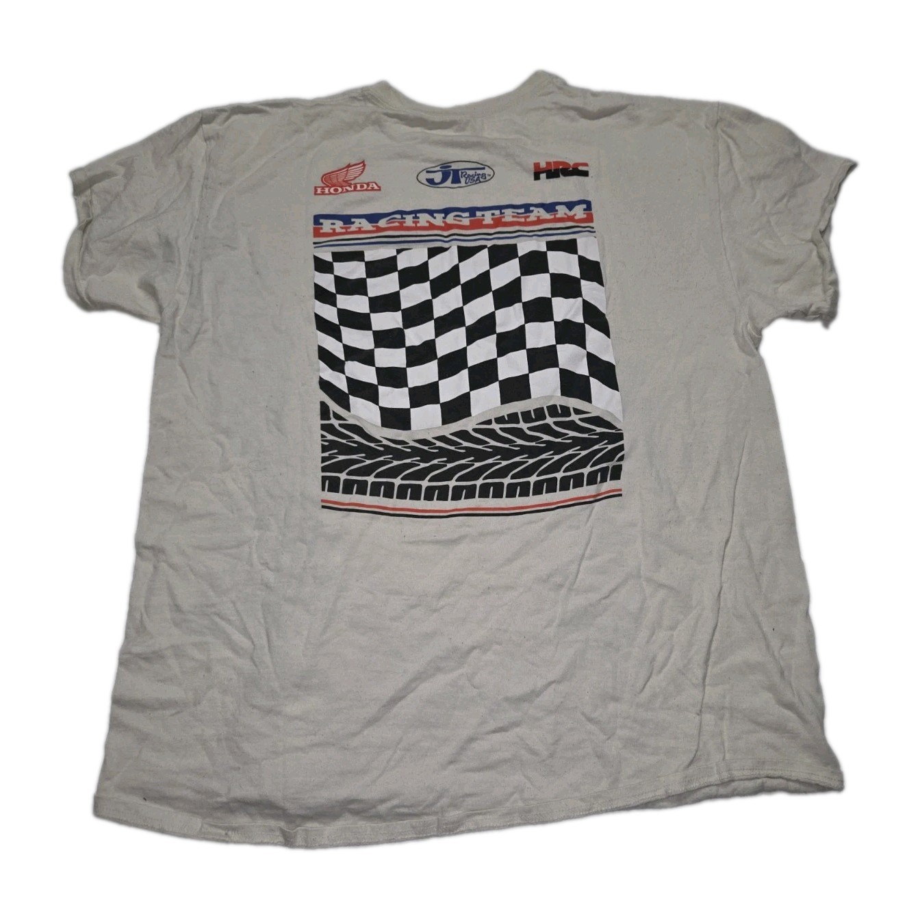 Honda Racing Team Shirt Mens Beige Checkered Flag Motorsport Cars XL / X-LARGE