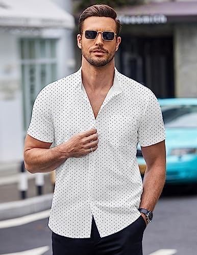 Men’s Letter Print Button Down Shirt Short Sleeve Turn-Down Collar Size X-Large
