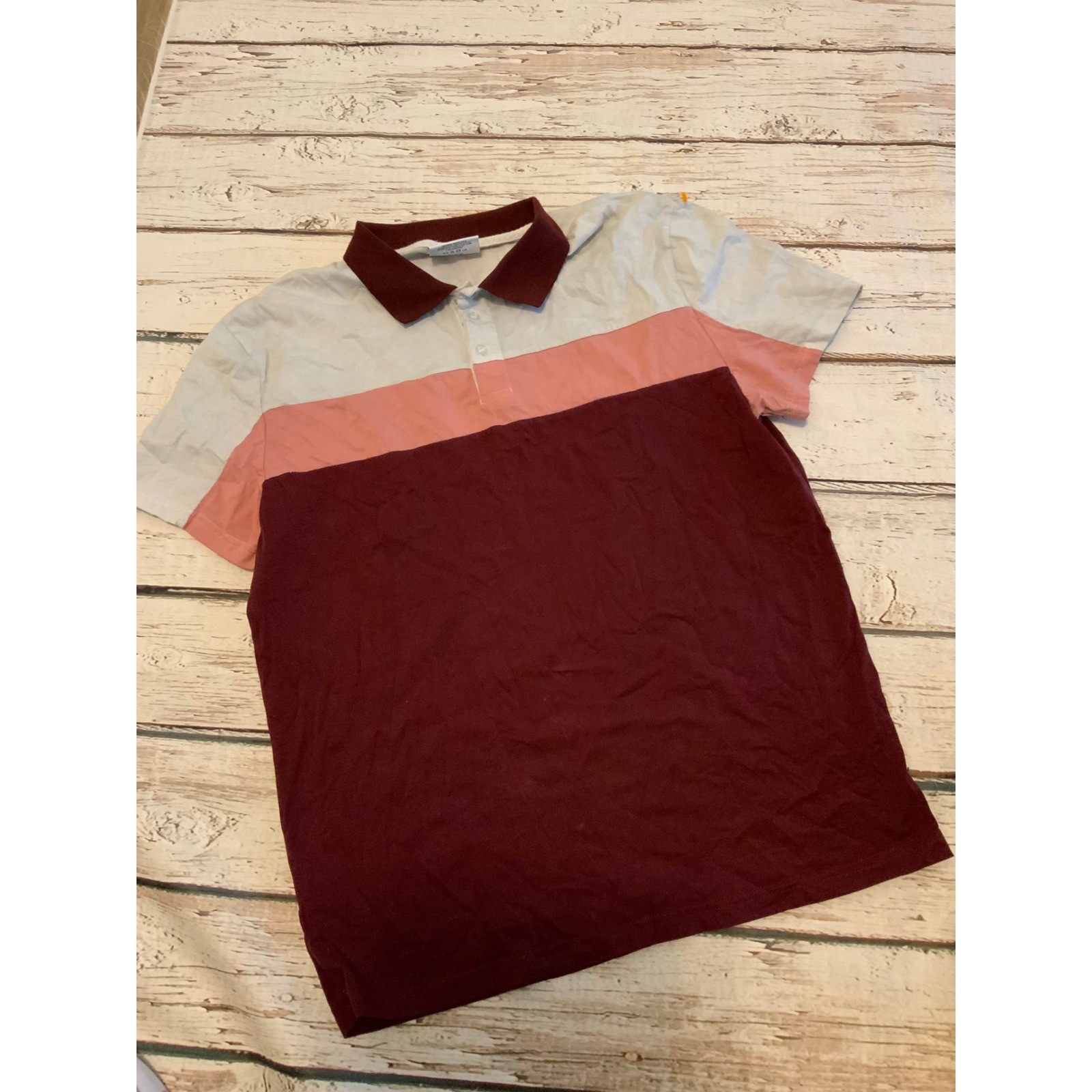 WEIV Los Angeles Mens XL Colorblock Polo Shirt Burgundy Pink Grey Short Sleeve