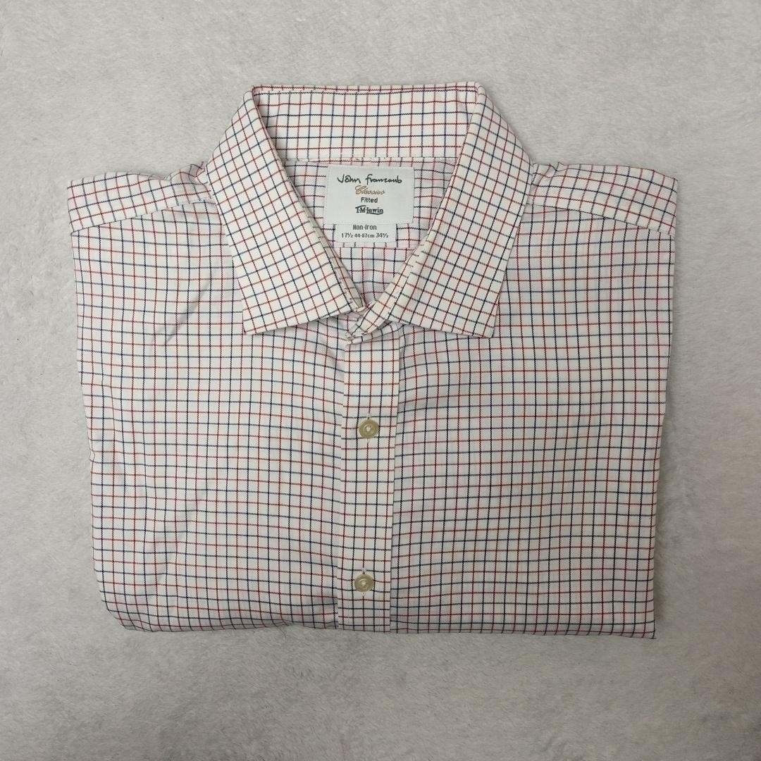 TM Lewin Shirt Mens 17.5 34/35 White Slim Check Point Collar Dress Long Sleeve