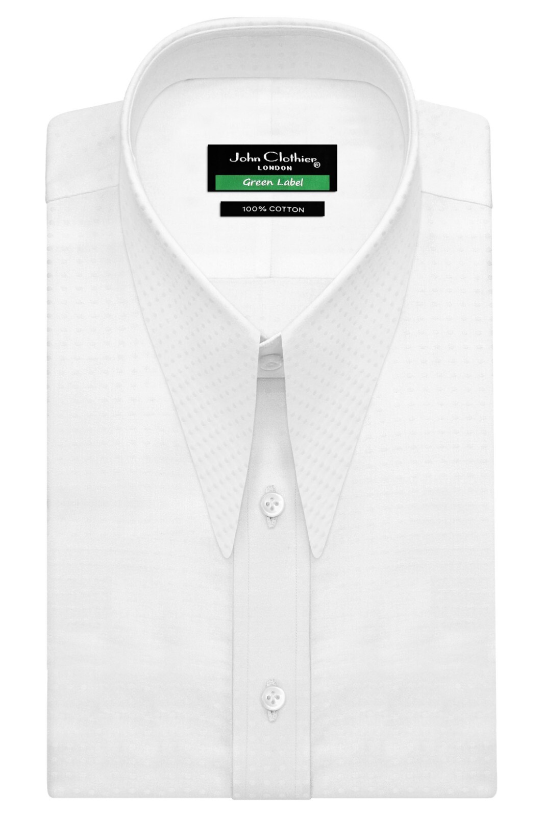 Men’s Classic Sharp Spear Long Point Dagger Collar White Self Checks Dobby Shirt