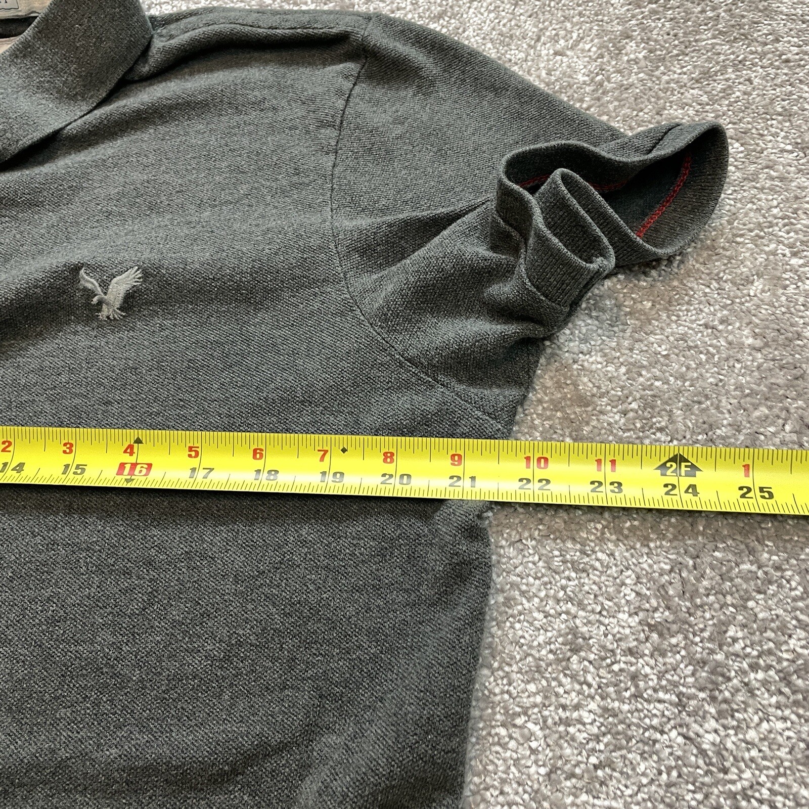 American Eagle Polo Shirt Mens Large Gray Cotton Golf Rugby Preppy Vintage Fit