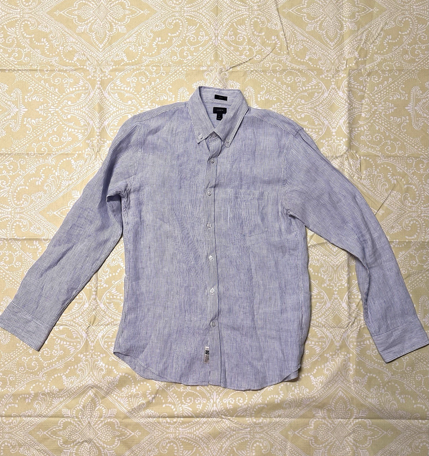 J.CREW Men’s M Slim Blue/White Striped Linen Button-Down Long Sleeve Shirt