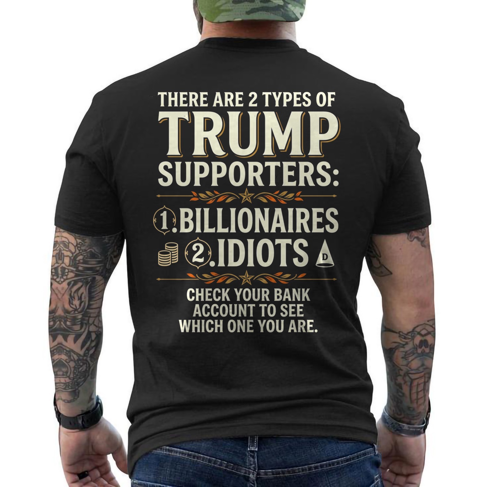 There Are Two Types Of Trump Supporters Billionaires And Idiots ON BACK T-Shirt