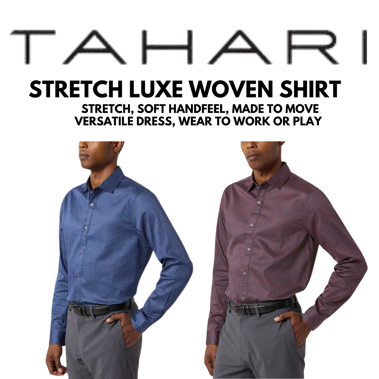 Tahari Stretch Luxe Woven Men’s Long Sleeve Dress Shirt Regular Fit Soft Feel XL