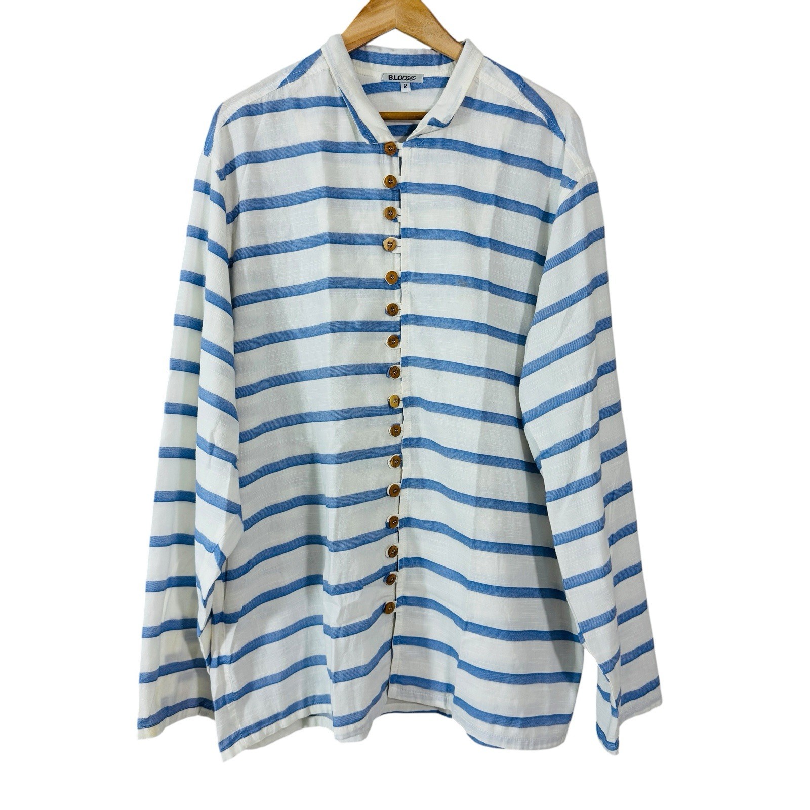 B.Loose Greece Men Blue Oversized Toggle Up Long sleeves Shirt Size XL Stripe