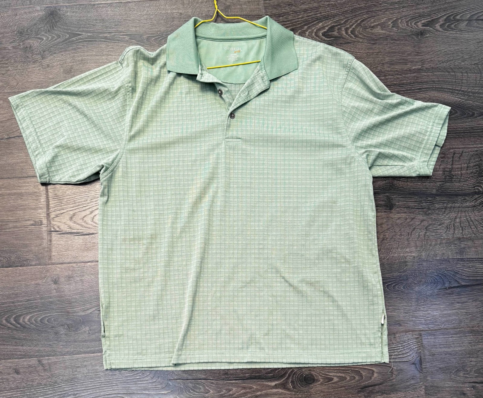 Mens George Golf Polo Shirt Sz L 42/44 Sage Green Textured Grid Pattern SS Poly