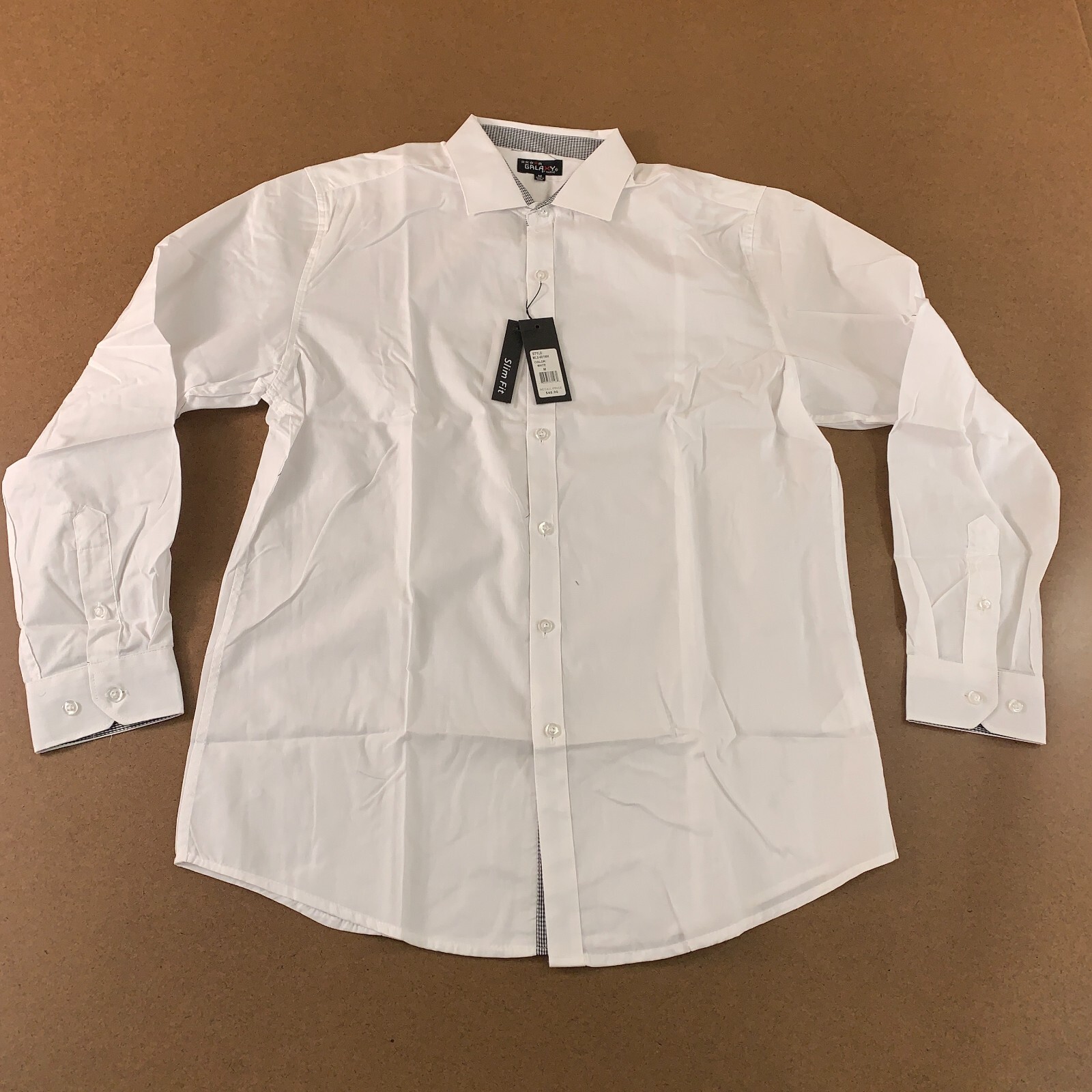 Galaxy by Harvic Mens Size Medium Slim White Long Sleeve Button Front Shirt NWT