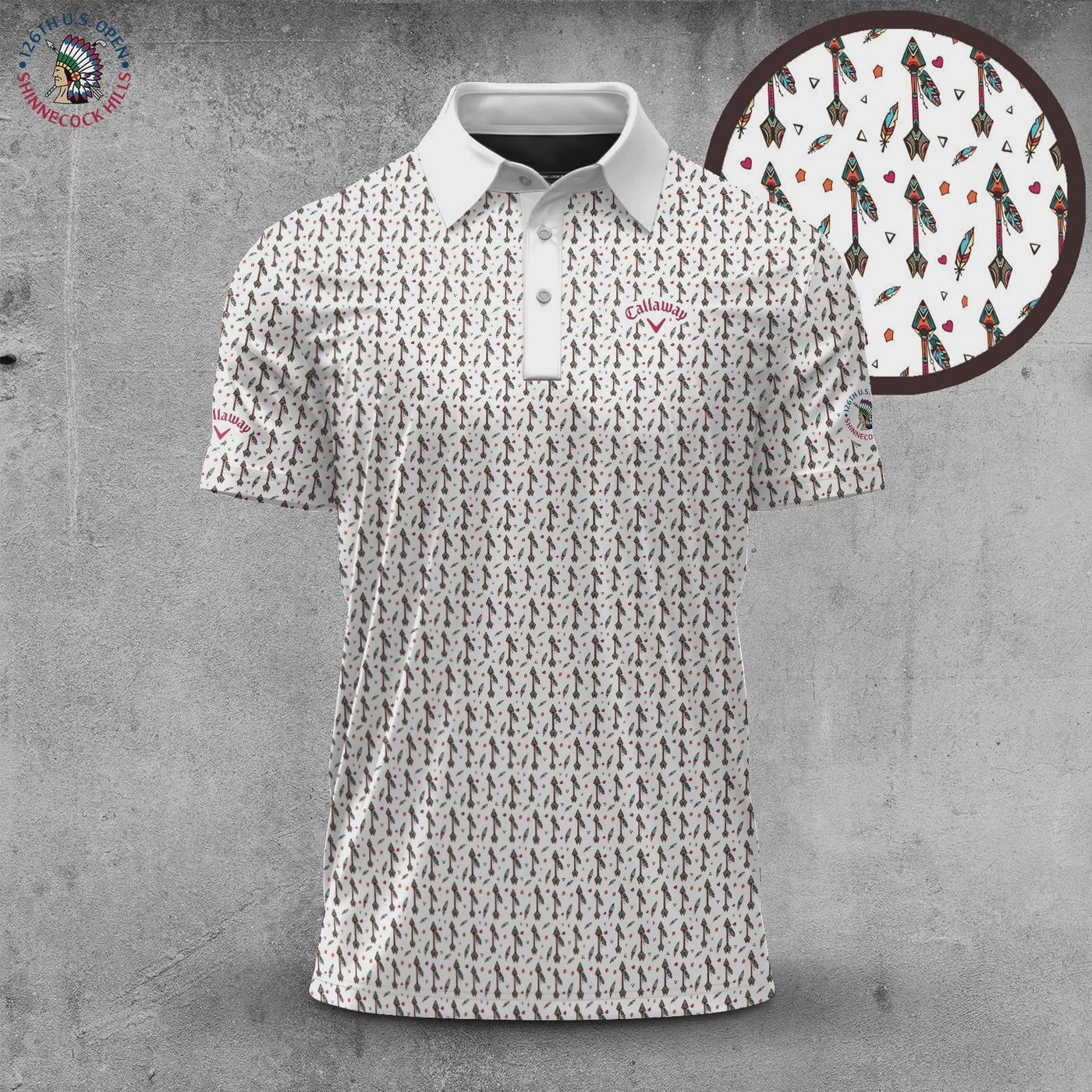 Callaway 2026 US Open Golf Polo Shirt Men Tribal Arrow AOP Performance Fit