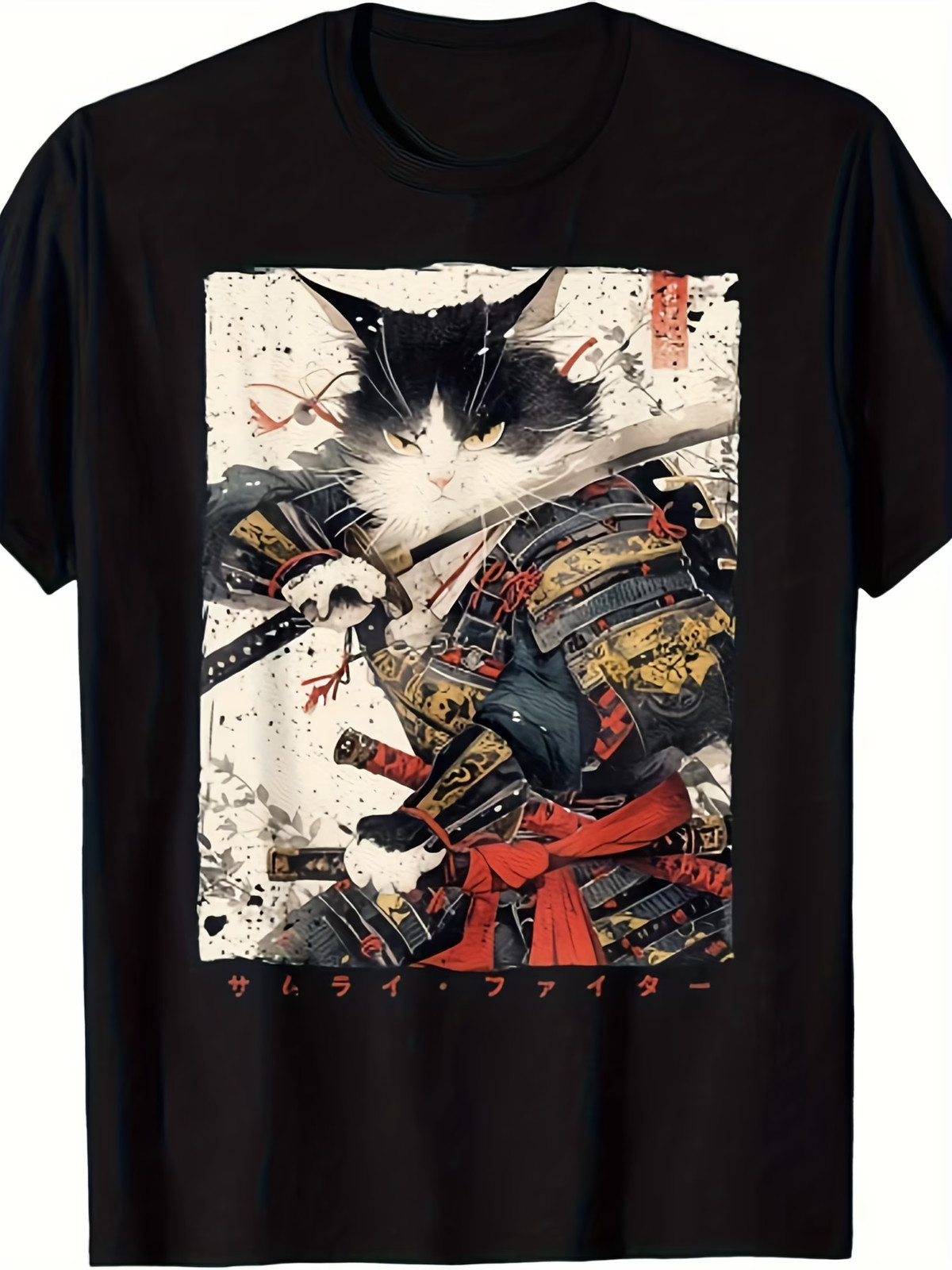 Samurai Cat Warrior Ukiyo-e Ink Art T-Shirt – History & Manga Fans – Unisex 180g