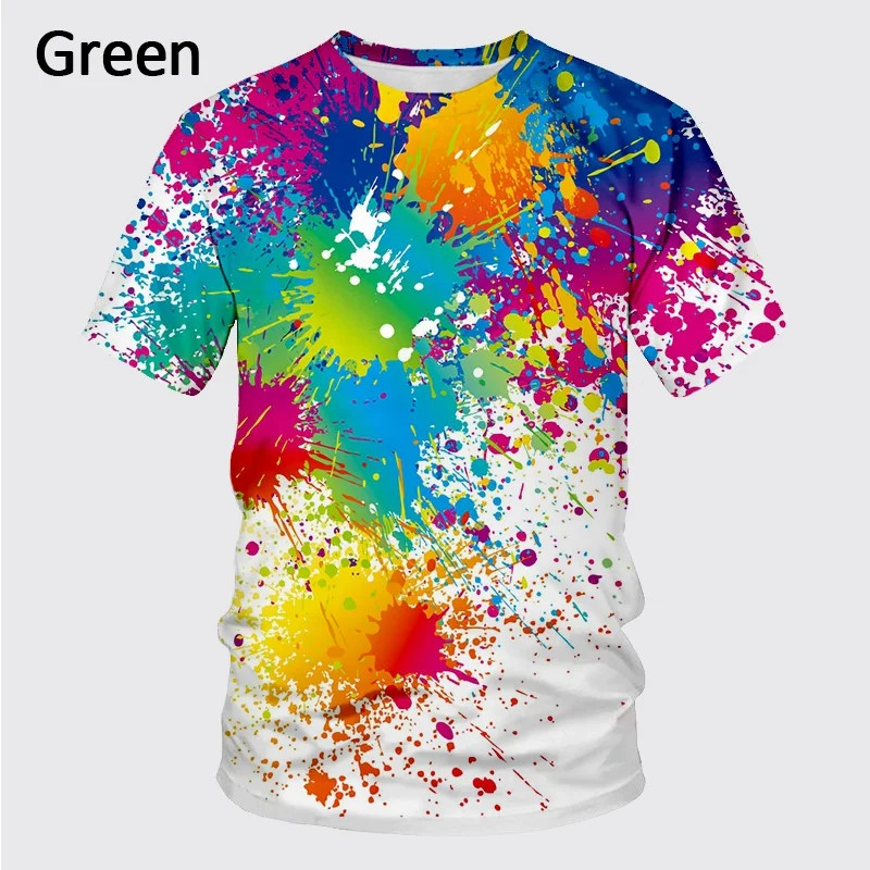 Summer New Fashion Graffiti Paint 3D Printing Men’s Summer Round Neck Short