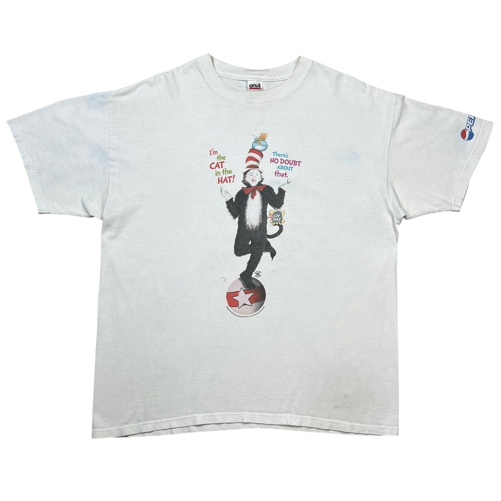 Vintage Dr. Seuss The Cat In The Hat Movie Promo Tee Shirt Size XL 24″x30″ White