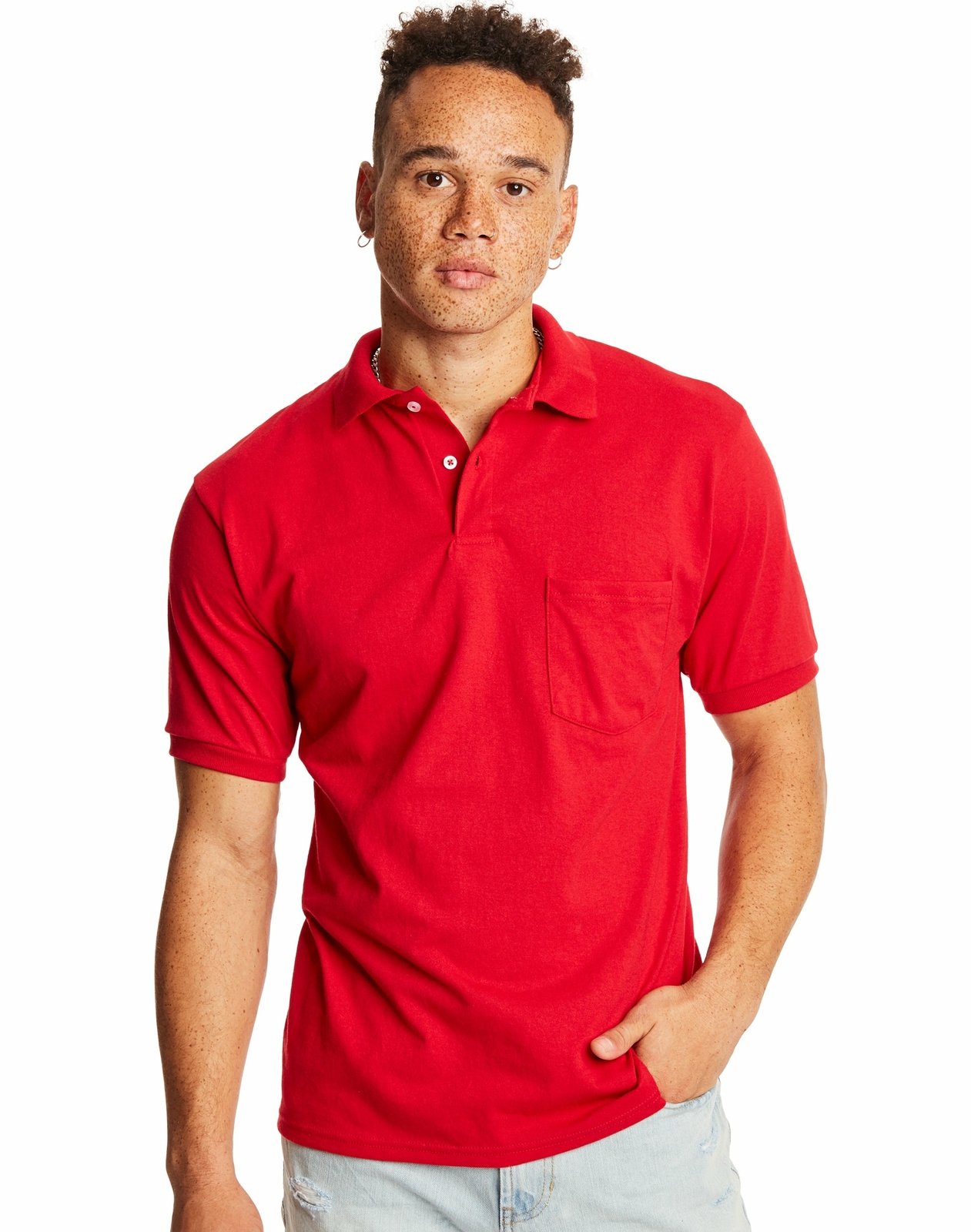 Hanes Men’s 2 Pack Polo Short Sleeve CottonBlend EcoSmart Jersey Pocket sz S-4XL