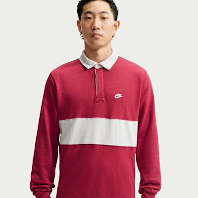 Nike Men’s Club Long Sleeve Rugby Top, X-Small – Tough Red/Phantom/Phantom – X-S