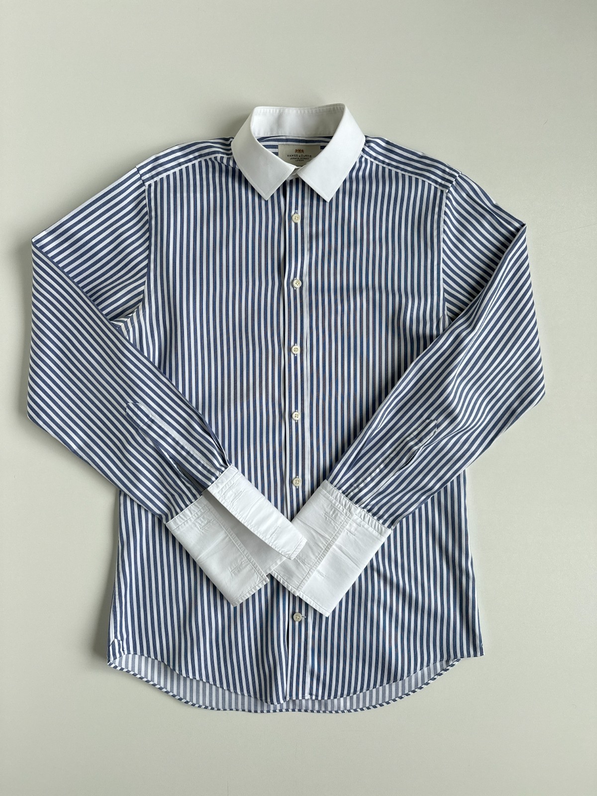 Hawes & Curtis Men Shirt 15.5 34 Extra Slim Fit Blue Striped Winchester Cuff