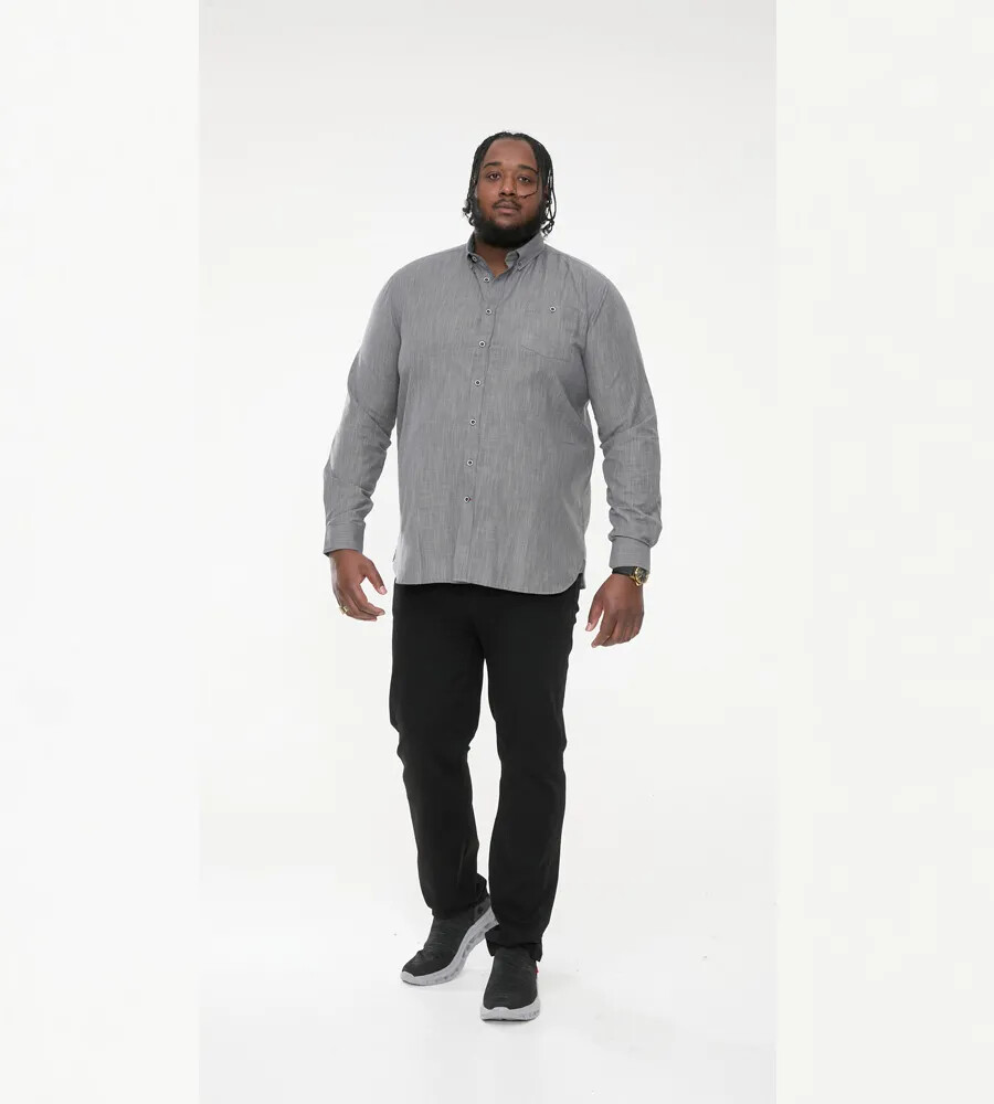 D555 Duke Big Mens Charcoal Long Sleeve Shirt Cross Hatch Pocket 2XL-6XL 111603