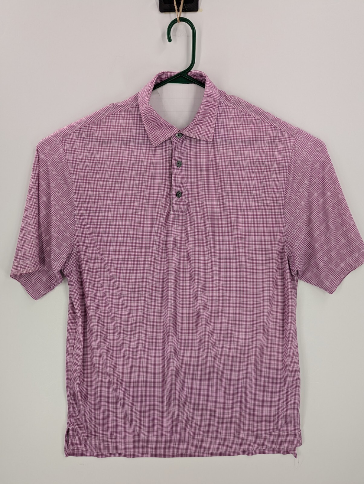 Footjoy Men’s Purple Checked Short Sleeve Polyester Spandex Golf Polo, Logo, L
