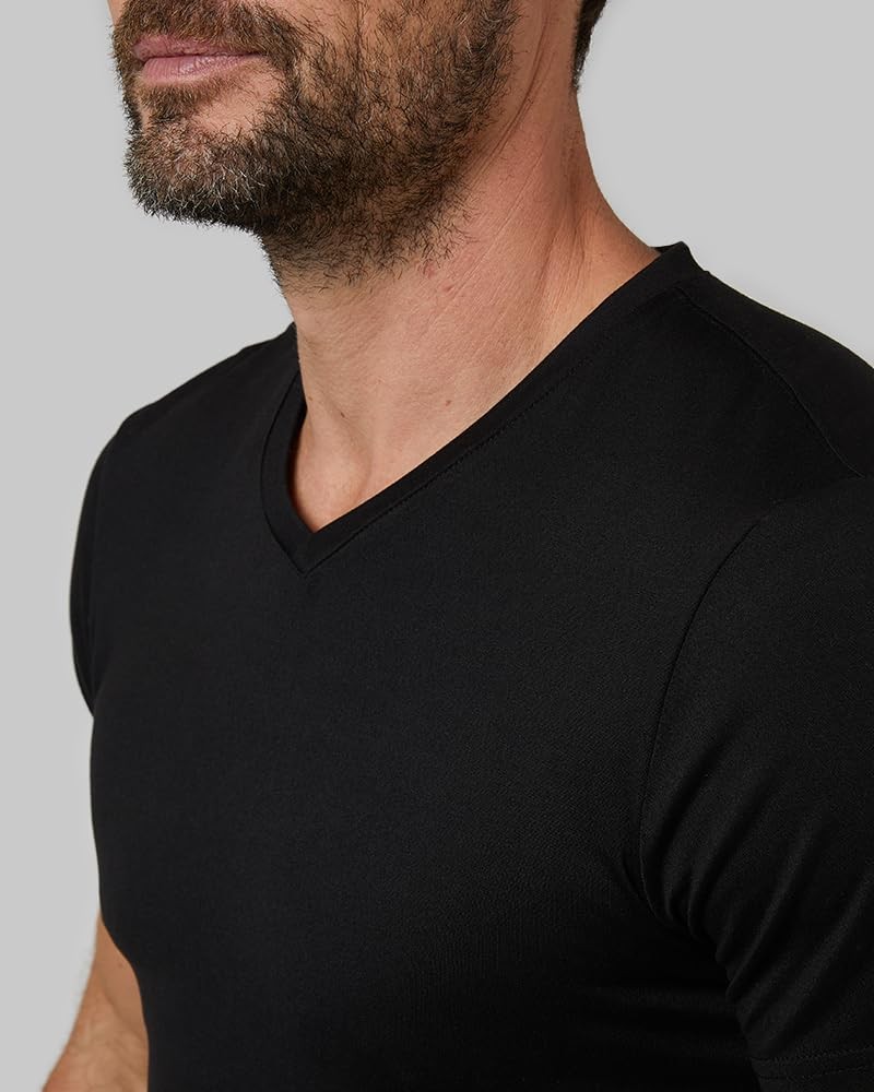 32 Degrees Mens 4 Pack Cool V-Neck T-Shirt | Anti-Odor | Quick Large, Black