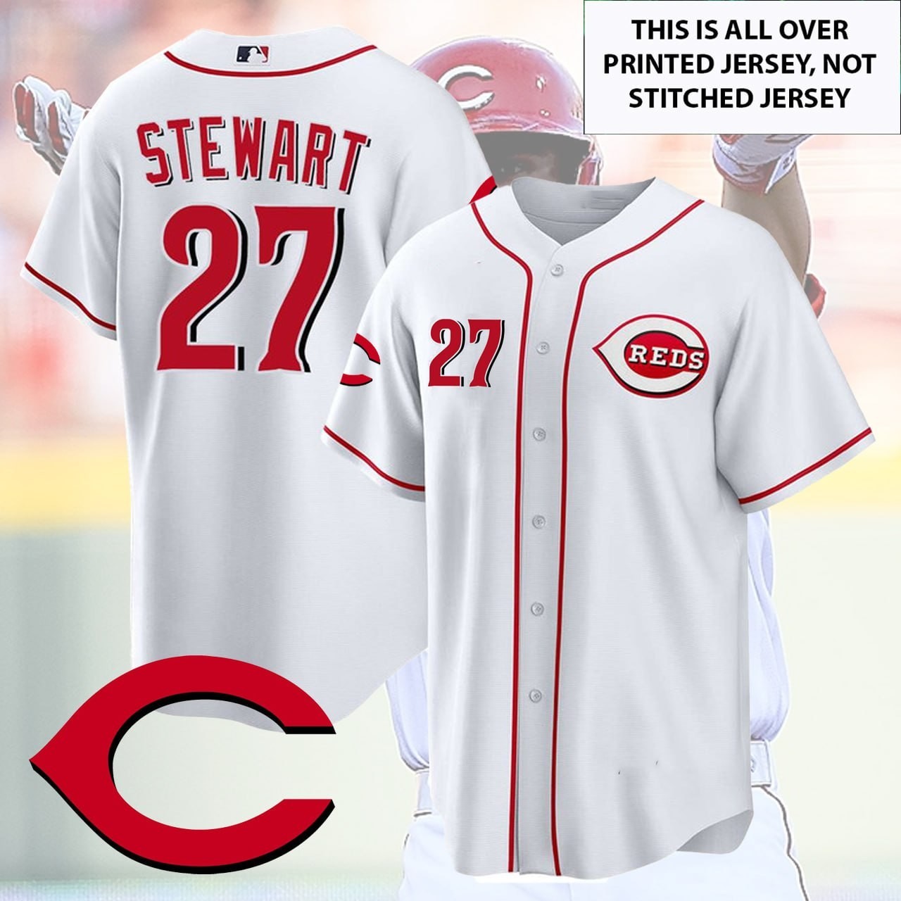 🔥Sal #27 Stewart Cincinnati Baseball Team 2026 Number & Name AOP For Fans