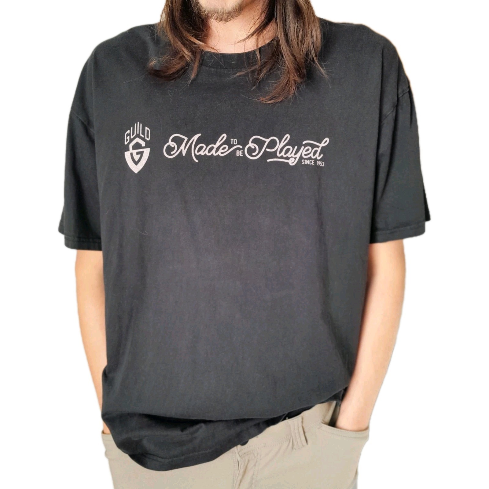 Vintage 80s The Guild Guitar Summer Workshop Shirt Black XL FREE RETURNS