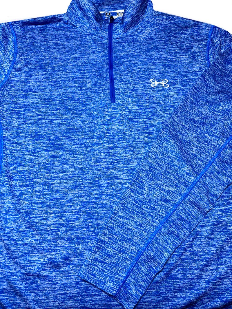 Under Armour Mens 1/2 Zip Front Long Sleeve Blue Loose Heat Gear Jacket XL