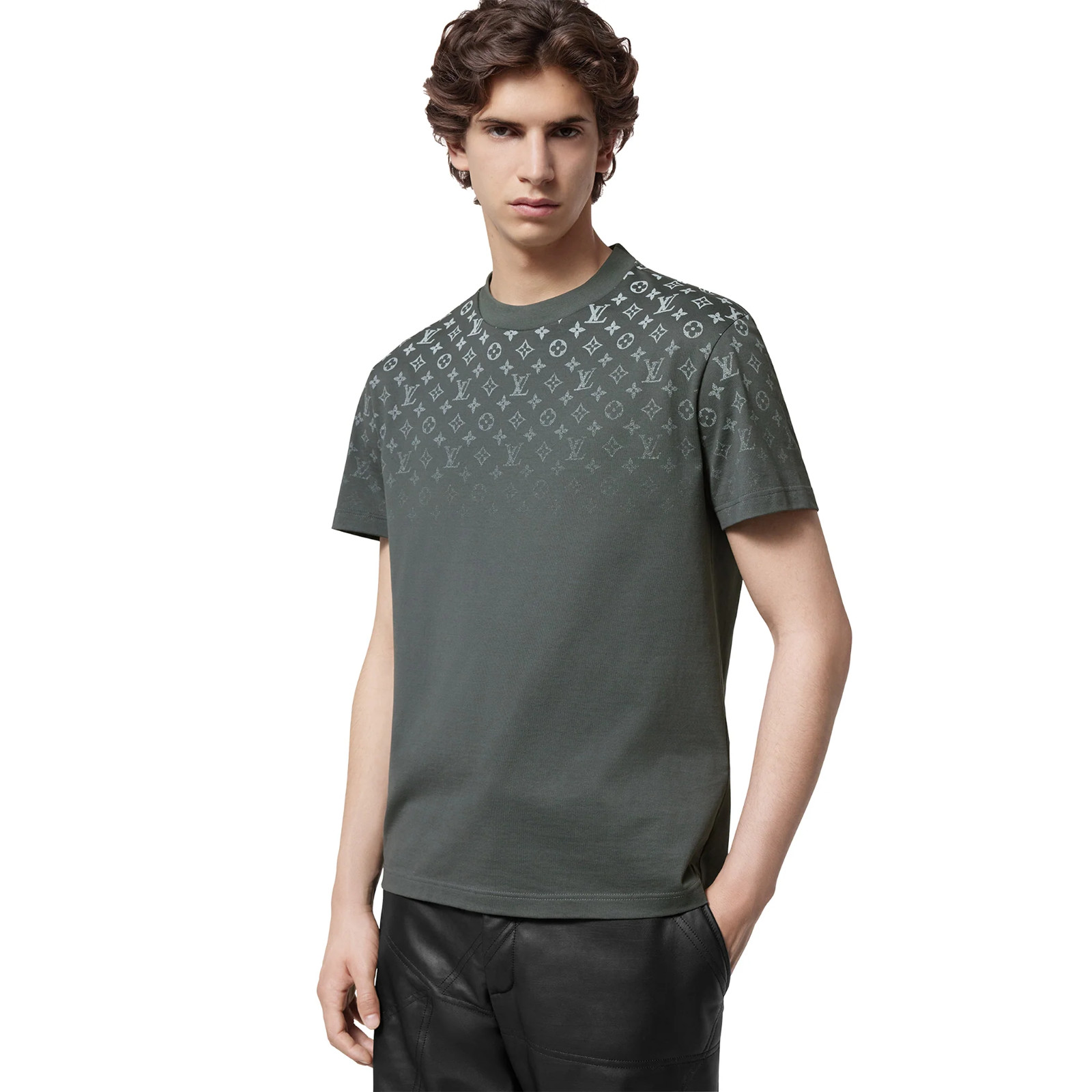 LOUIS VUITTON Classic Gradient Monogram Motif T-Shirt Gray Mens Tee Size L