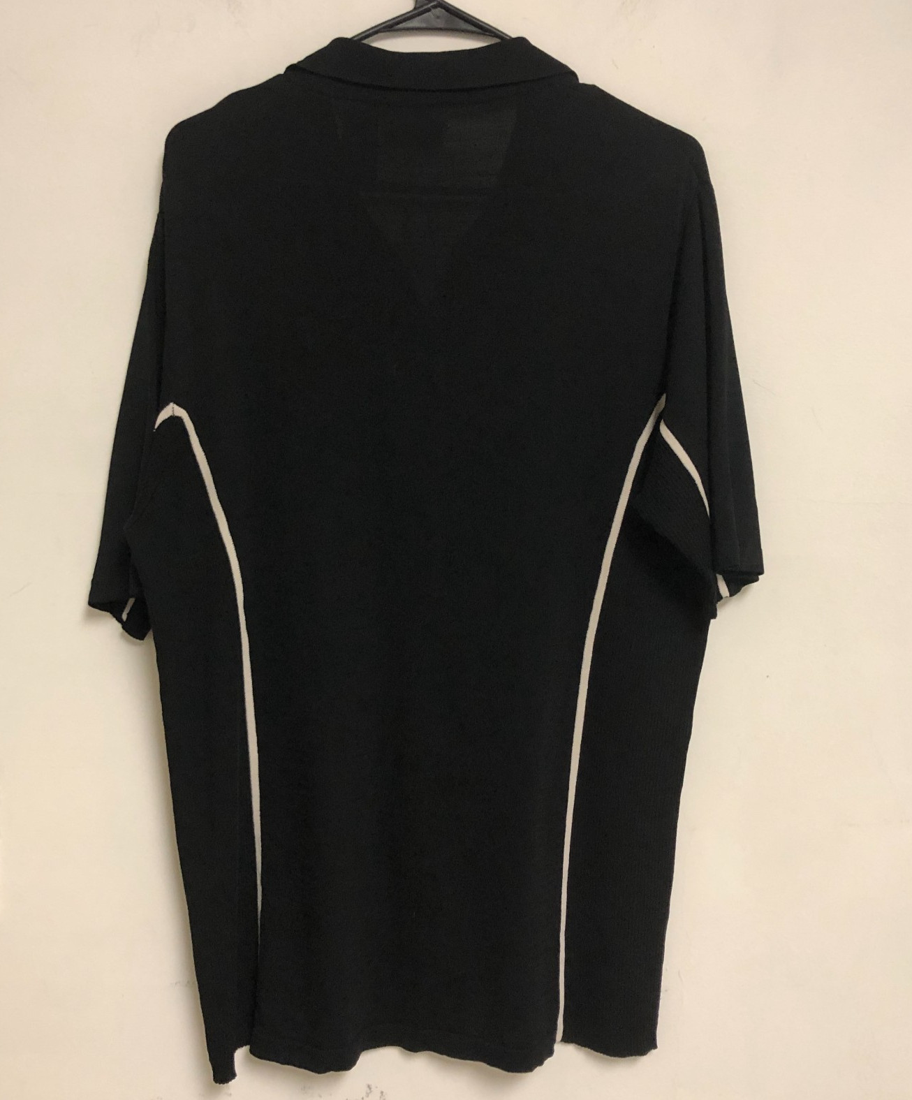 vtg mens Black Ribbed Knit Button Up Top Sz M Rayon Nylon Blend Hong Kong EUC